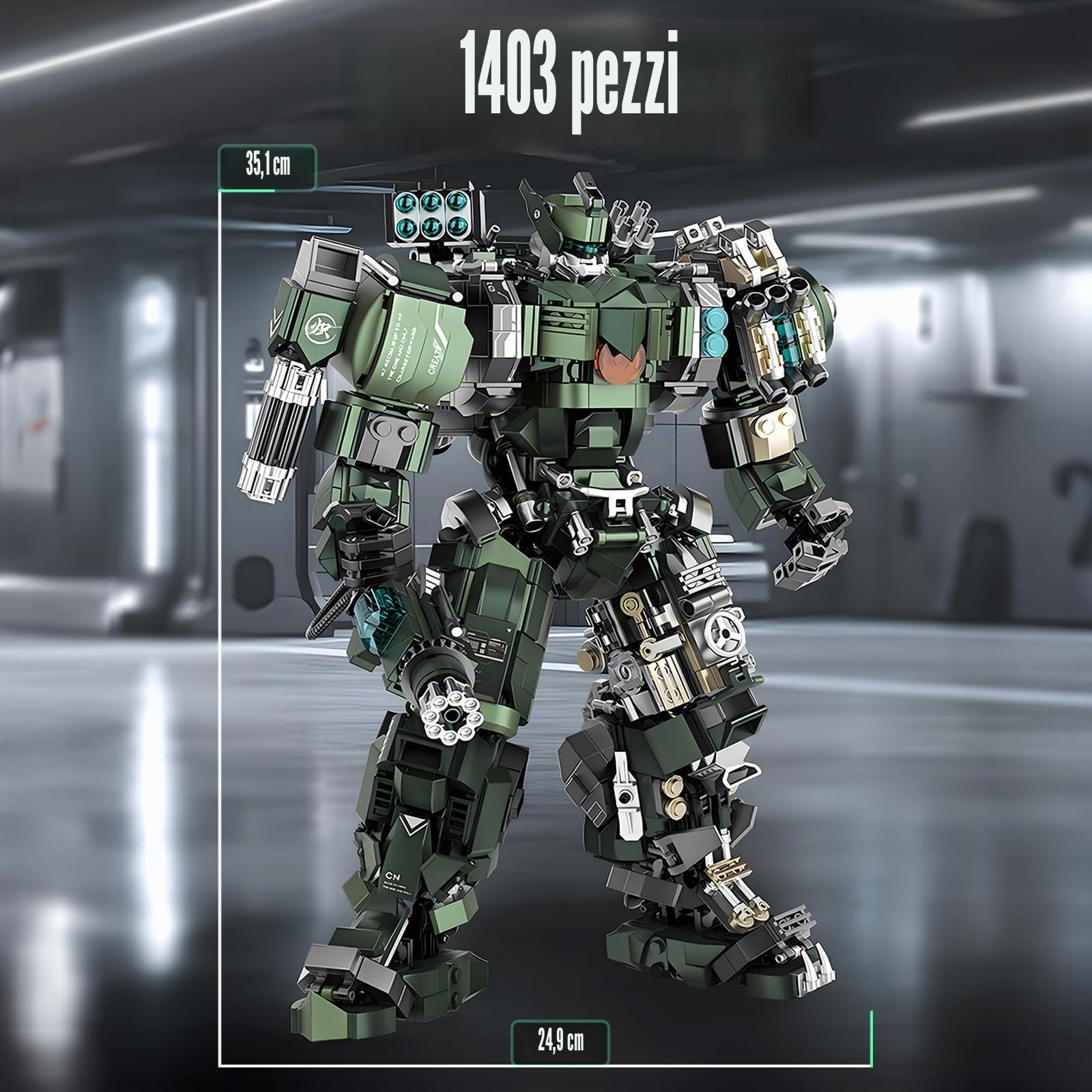 HIGH GODO Tecnica Mech Robot Mattoncini da Costruzione Giocattolo, 1403 Pezzi Hard Core Industrial Style Action Robot Modello, Creator Regali per Adulti o Adolescenti
