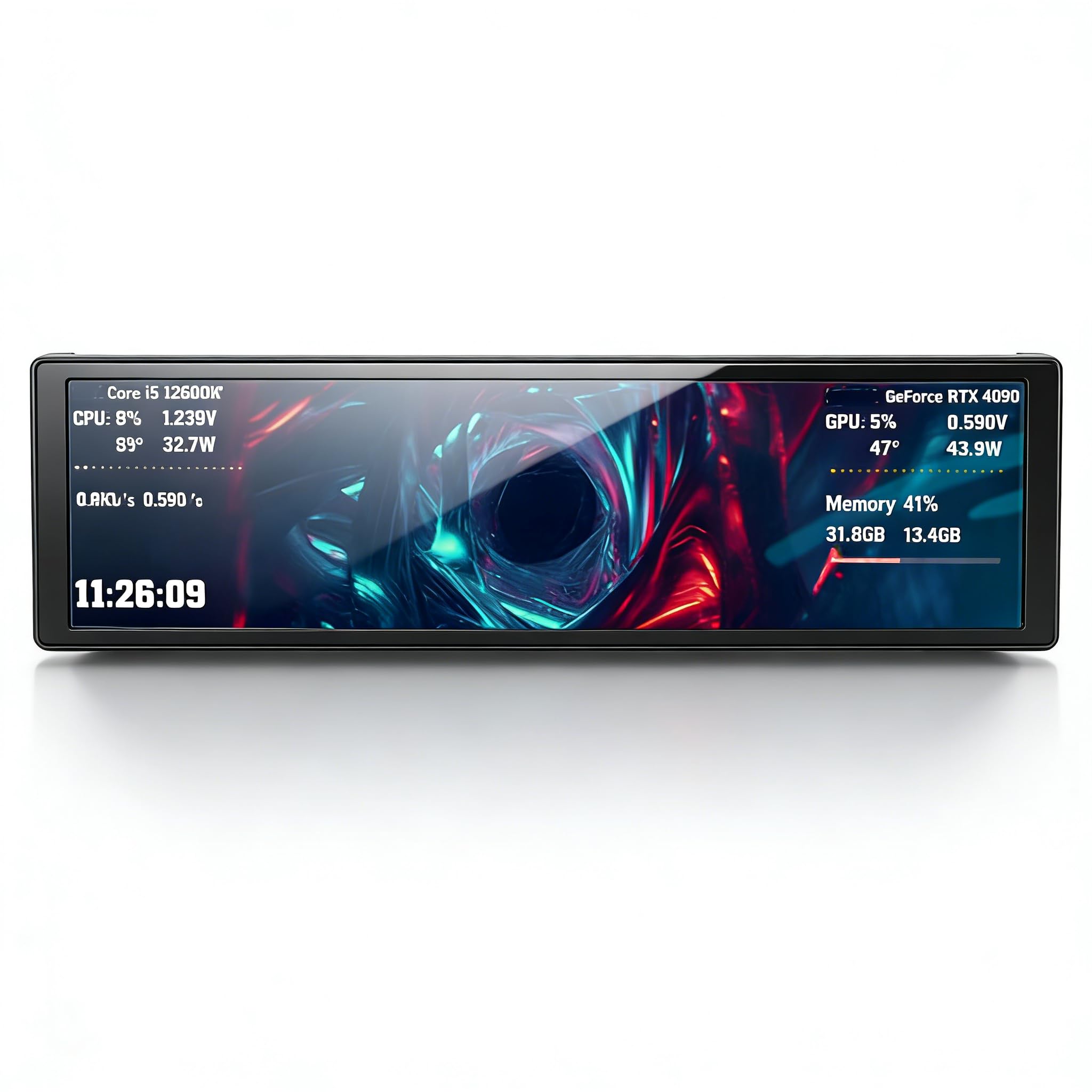 Dpofirs Panel de Visualización de Temperatura de PC FHD de 9,2 Pulgadas, Pantalla Secundaria de Computadora con Temas de Video Dinámicos y Configuración de Cable único para Monitoreo de (Black)