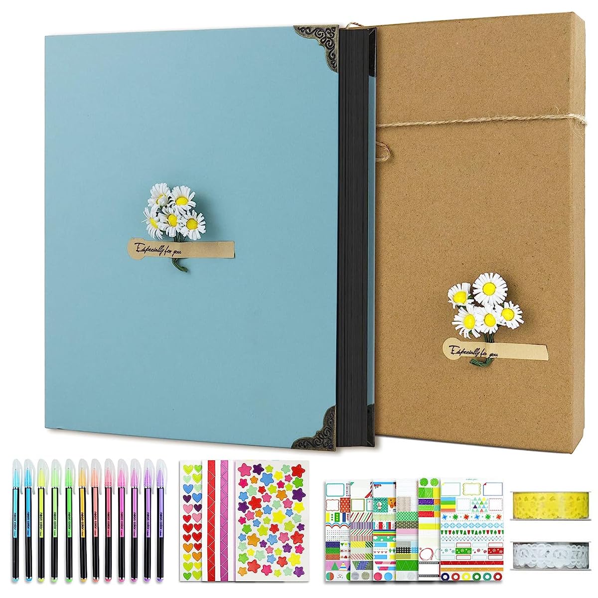 HASTHIP® DIY Scrapbook Photo Album Kit, Anniversary Gift for Couple Special, Our Adventure Scrapbook with Pens, Washi Tapes, Stickers, 60 Pages Hardcover 8.5x11 Inches Scrapbooking Photo Album-image-33