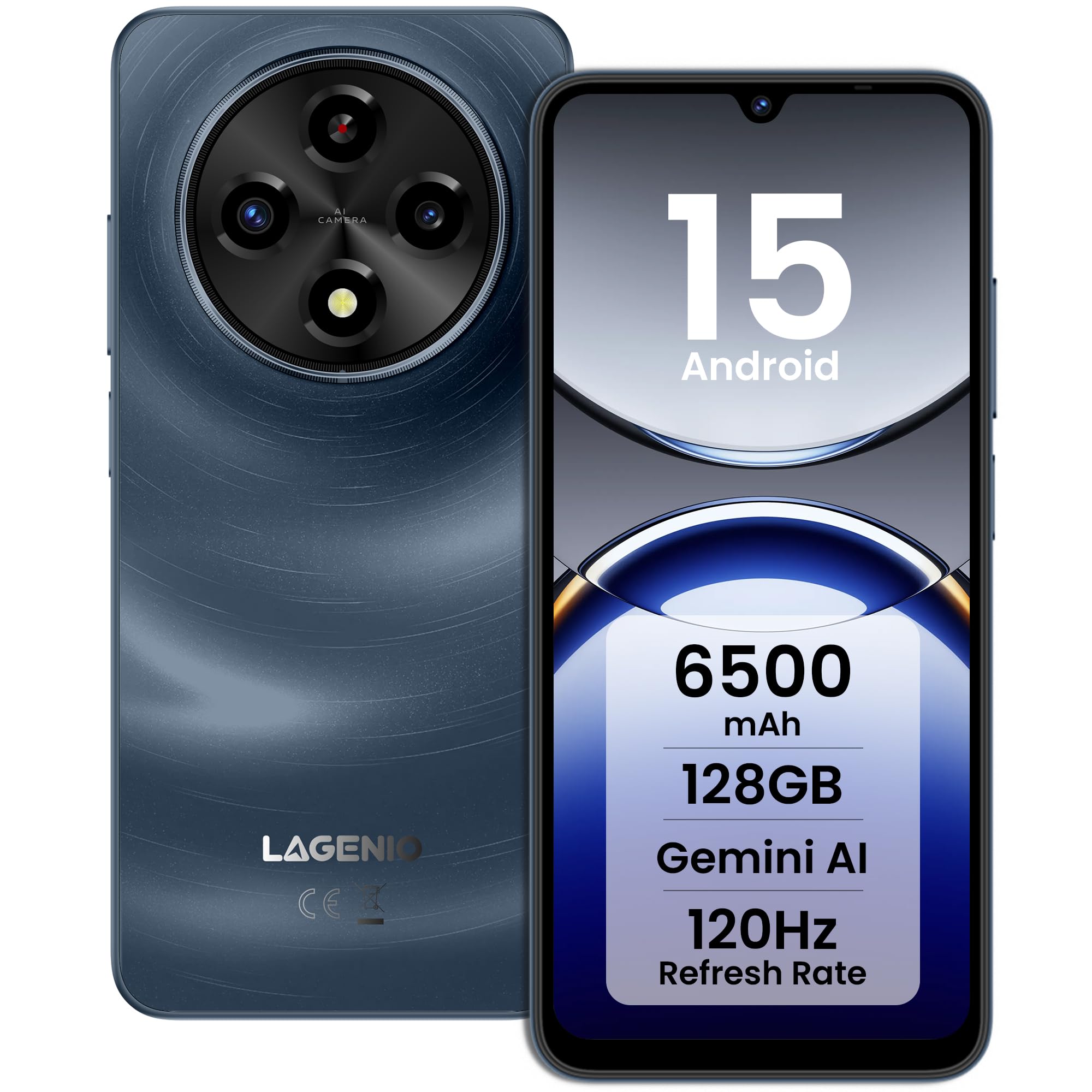 A12 Android 15 Telefono Cellulare, 12GB+128GB/1TB TF, 6.9" HD+Schermo/120Hz Smartphone, Octa-Core, Batterie 6500mAh, Caméra AI 13MP/Widevine L1/OTG/Dual Nano SIM/Face ID