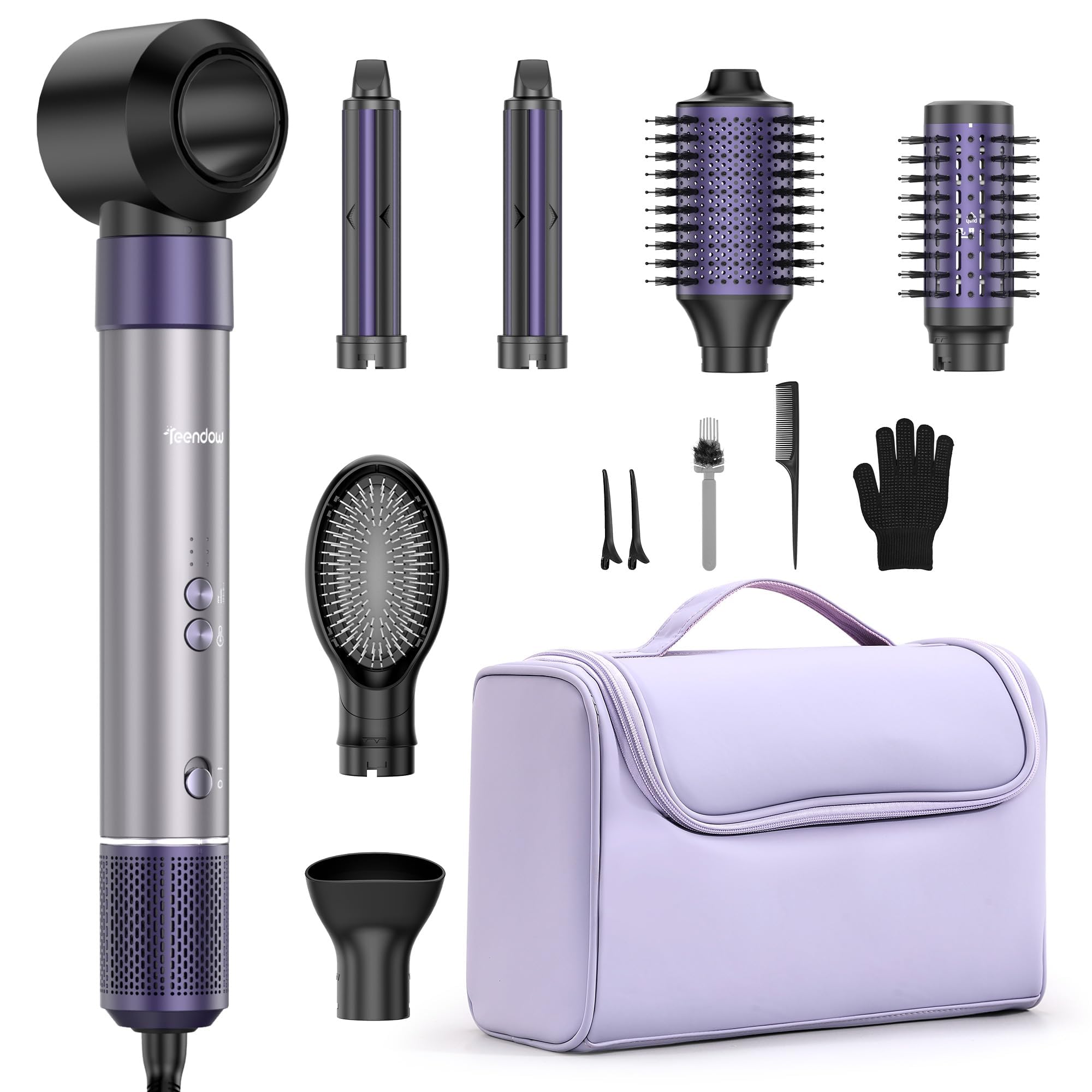 Teendow Airstyler zestaw do stylizacji włosów 7 w 1 z torbą do przenoszenia – automatyczna lokówka, Beach Waves Styler, suszarka jonowa, suszarka do włosów, okrągła suszarka do włosów i prostownica