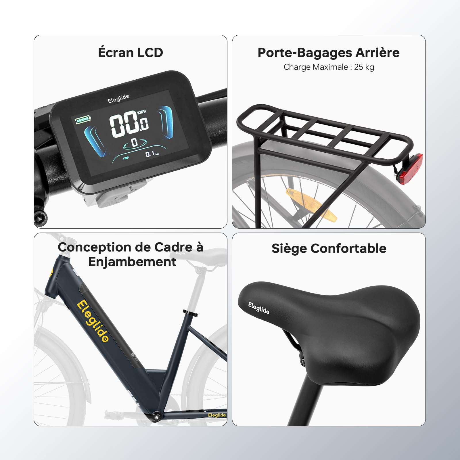 Eleglide T2 Vélo Électrique Adulte 100KM, Moteur 250W, Freins Hydrauliques, Batterie 486Wh, E-Bike Urbain pour Homme Femme, 27.5" Vélo de Ville,VTC