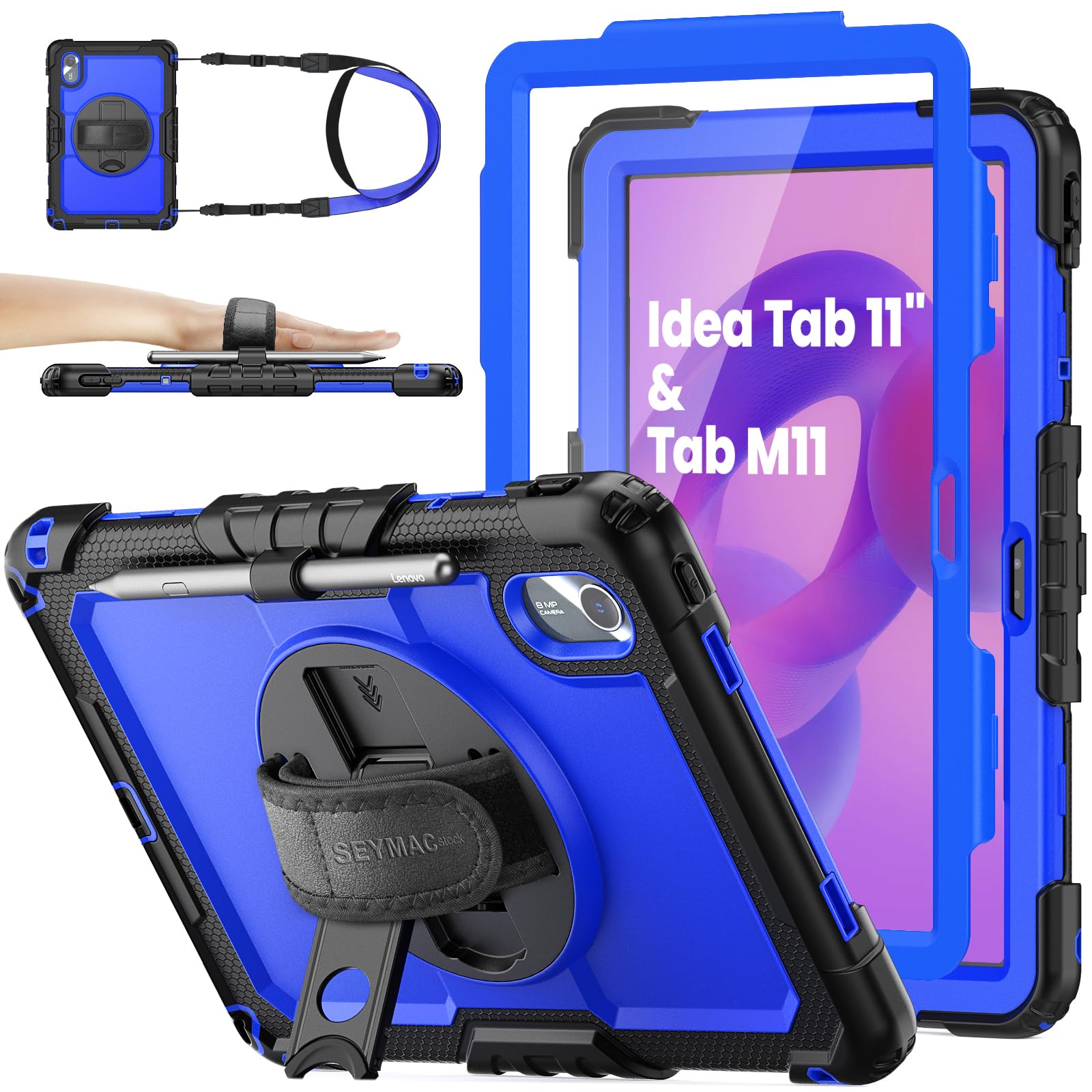 SEYMAC stock Case for Lenovo Idea Tab 11'' 2025/ Tab M11 2024/ K11 (TB336FU/TB330FU), Drop-Proof Case for Lenovo 11 inch with 360° Rotate Stand/Strap