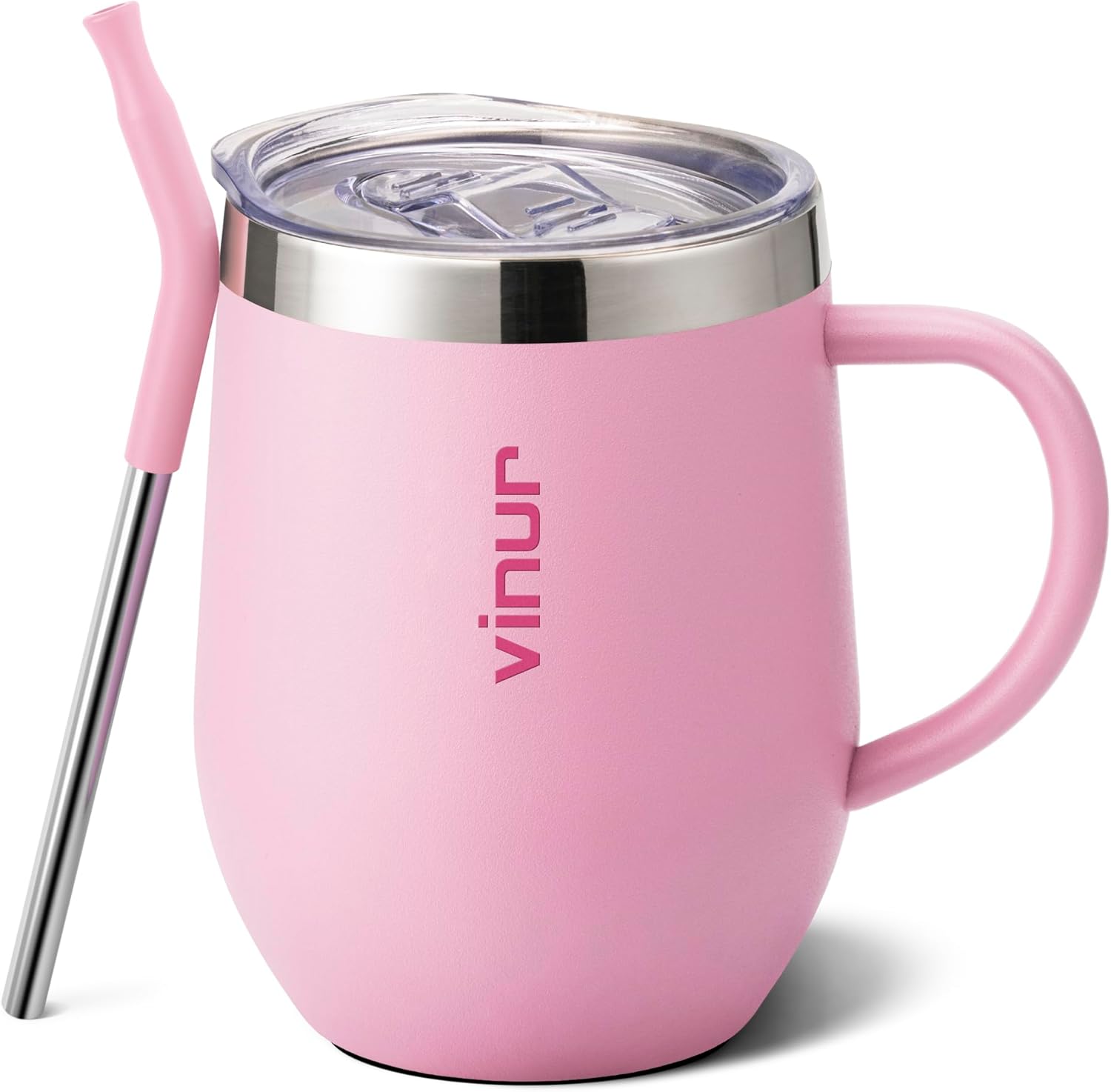 VINUR Kids Tumbler with Handle 12 oz Stainless Steel Double Wall Vacuum Insulated Tumbler with Lid and Straw, Leak Proof Water Drinking Cup for Travel, Purple Pink