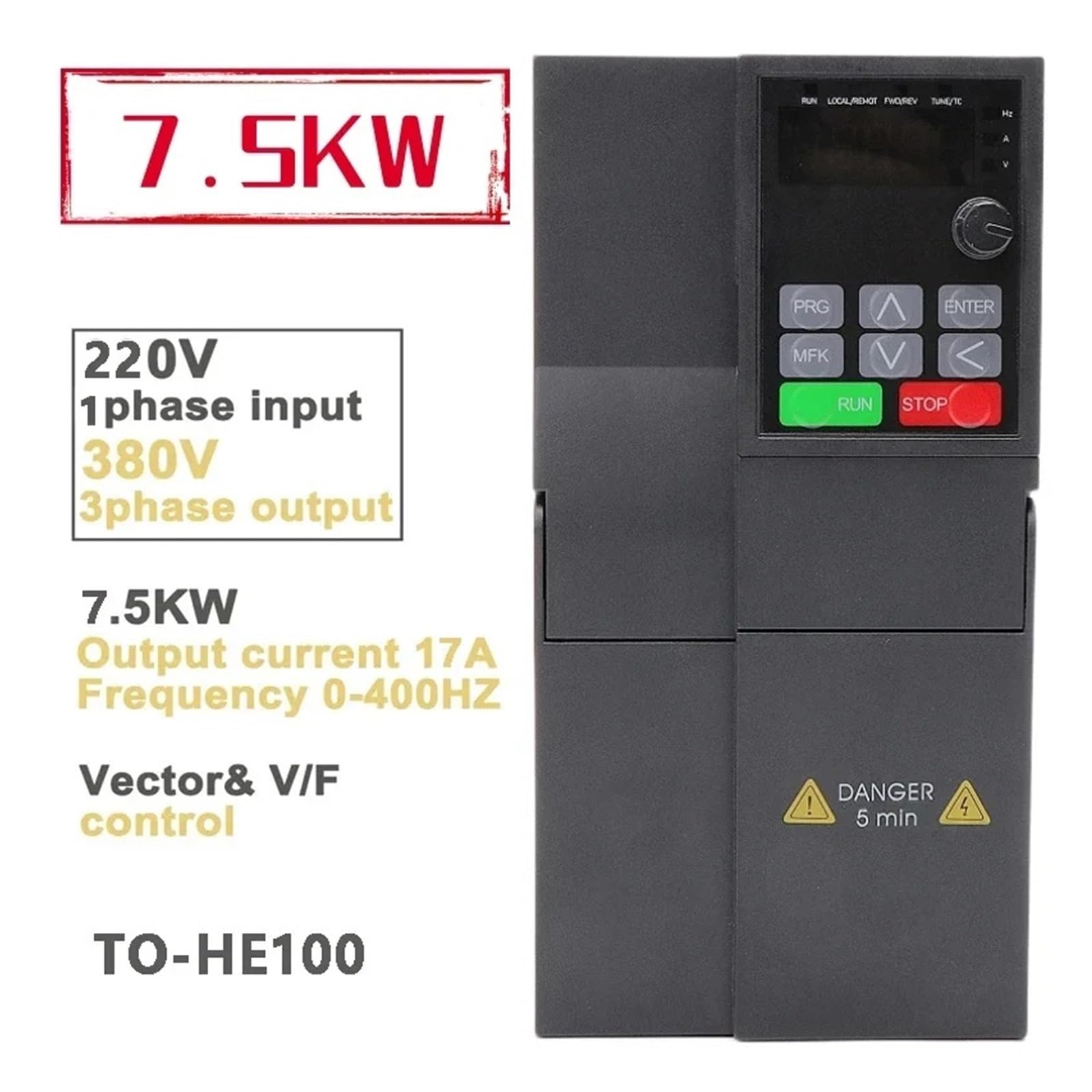 Voltaje de Salida Trifásico 380 V Convertidor de frecuencia 220 a 380 Entrada monofásica Salida trifásica 1,5 kW/2,2 kW/3,7 kW/5,5 kW/7,5 kW(HE100-7.5KW)