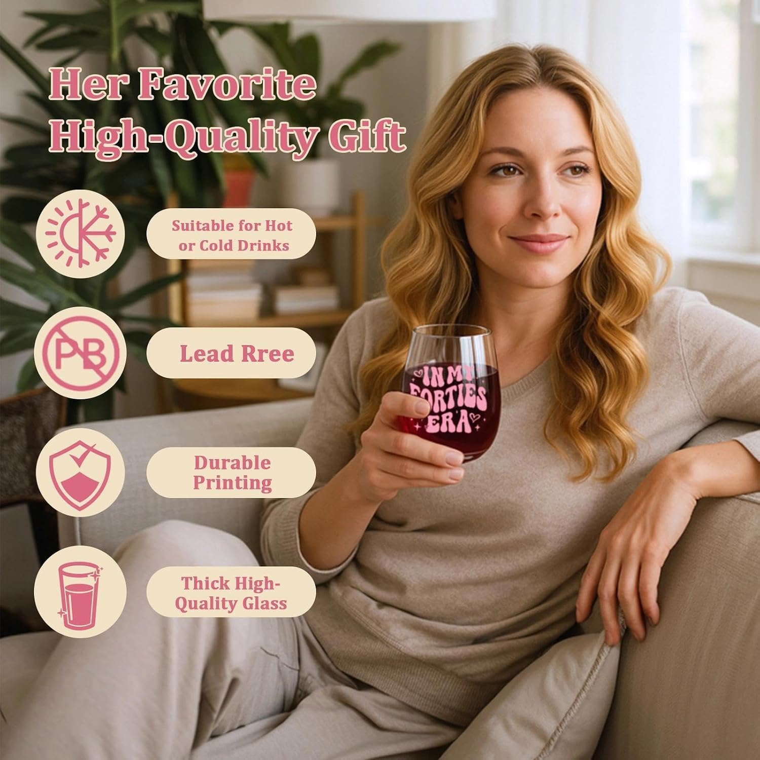 40th Birthday Gifts for Women: Elegant Stemless Wine Glass, Premium Party Decor & Friendship Keepsake – Ideal for Mum & Friends - 4