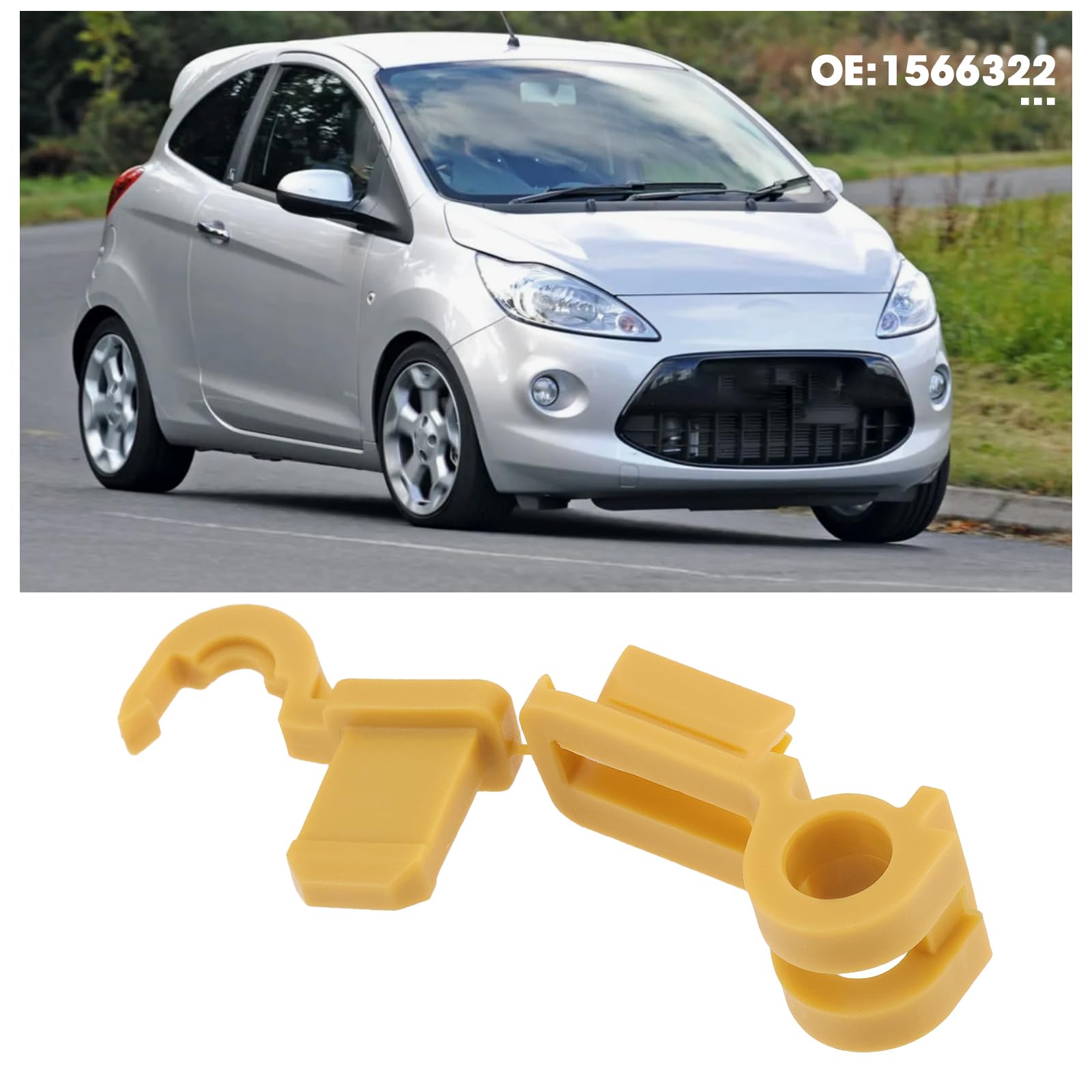 2 szt. klips zabezpieczający maskę, przedni zacisk mocujący 1566322, kompatybilny z Ford KA Mk2 2008-2016, części zamienne żółte tworzywo sztuczne