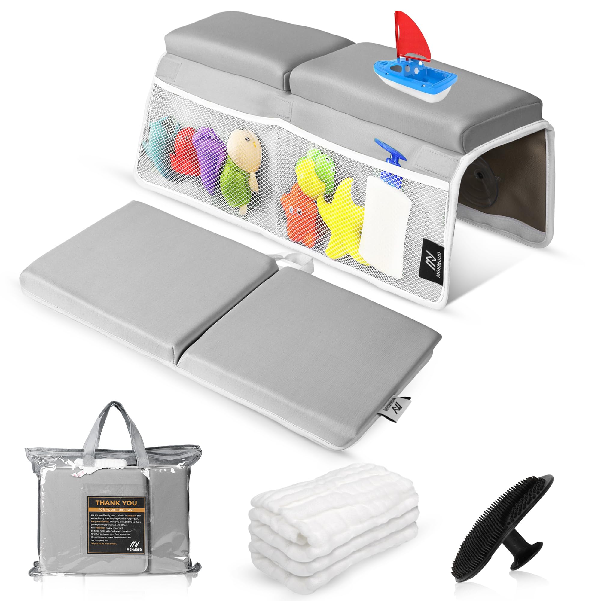 Mohmoud Baby Bath Kneeler & Elbow Rest Pad Set | Extra Thick 1.5” Foam That Relieves Knee & Elbow Pressure | Non-Slip Suction Stability | Machine