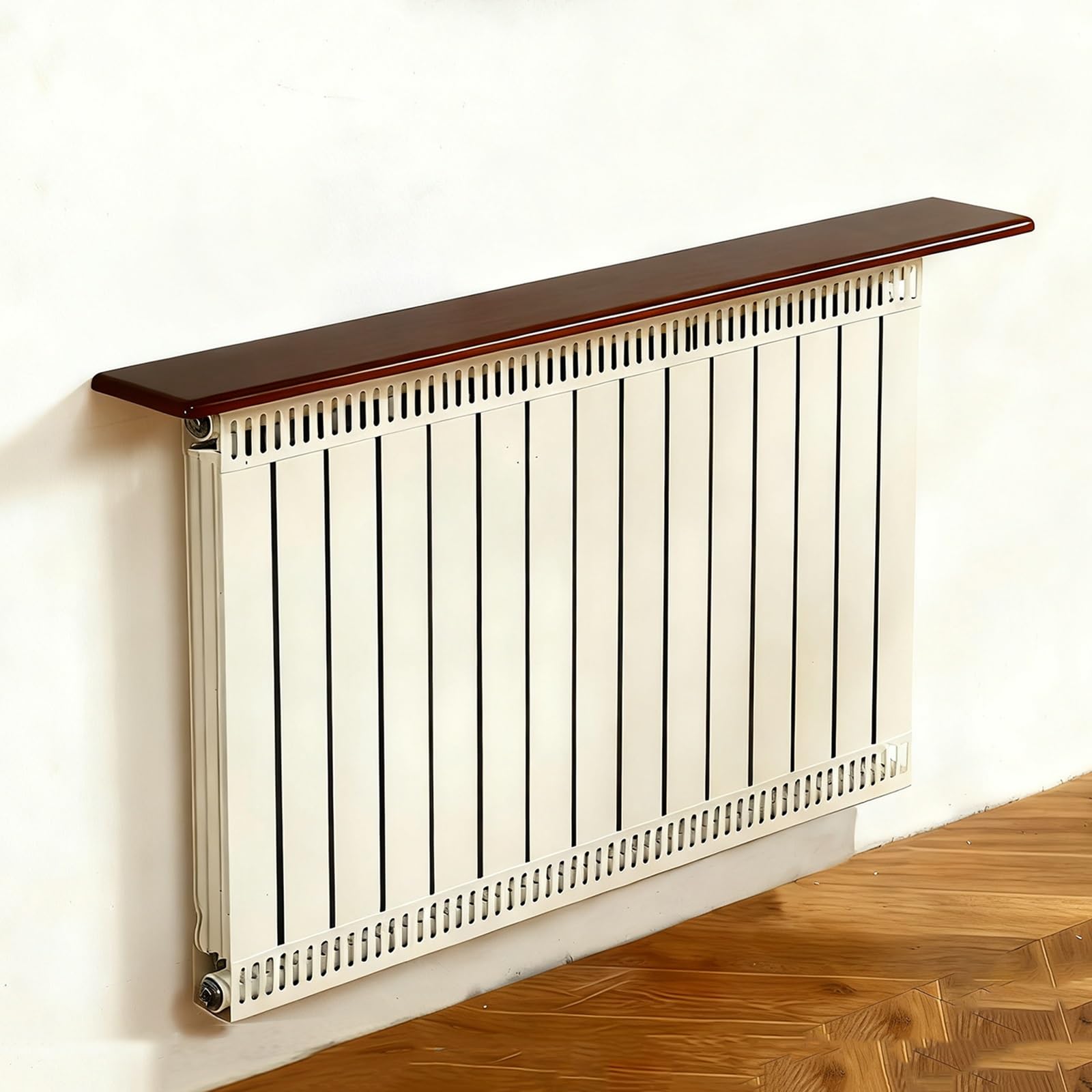 Estante de pared para radiador, reflector de calor sin soporte, estante de almacenamiento de madera (negro, 20 x 130 cm), mejora la eficiencia del calor interior y la nización del espacio
