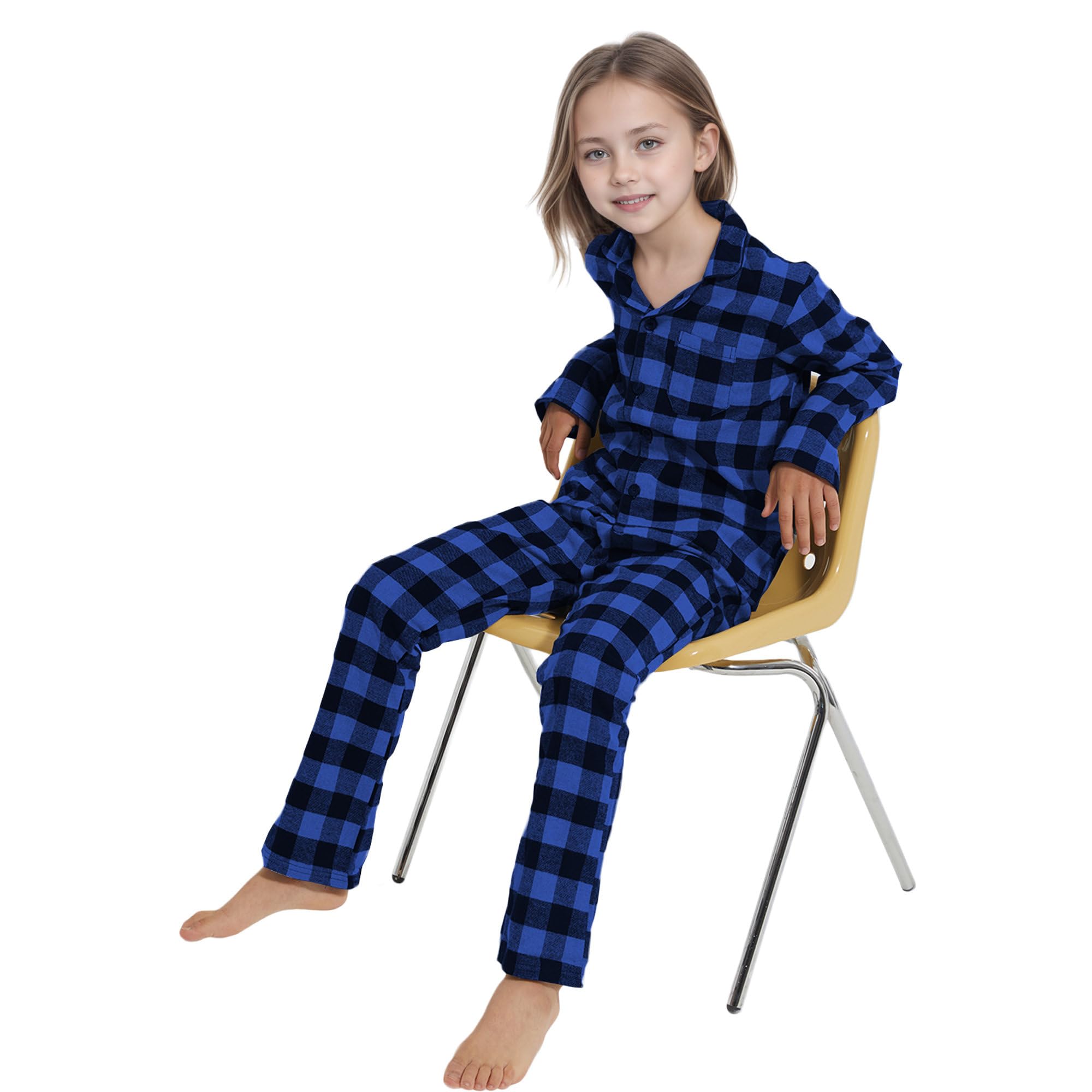 Set di pigiama a maniche lunghe a quadri, per ragazzi e ragazze, pigiama in flanella con top e pantaloni a quadri, 2 pezzi, biancheria da notte in cotone