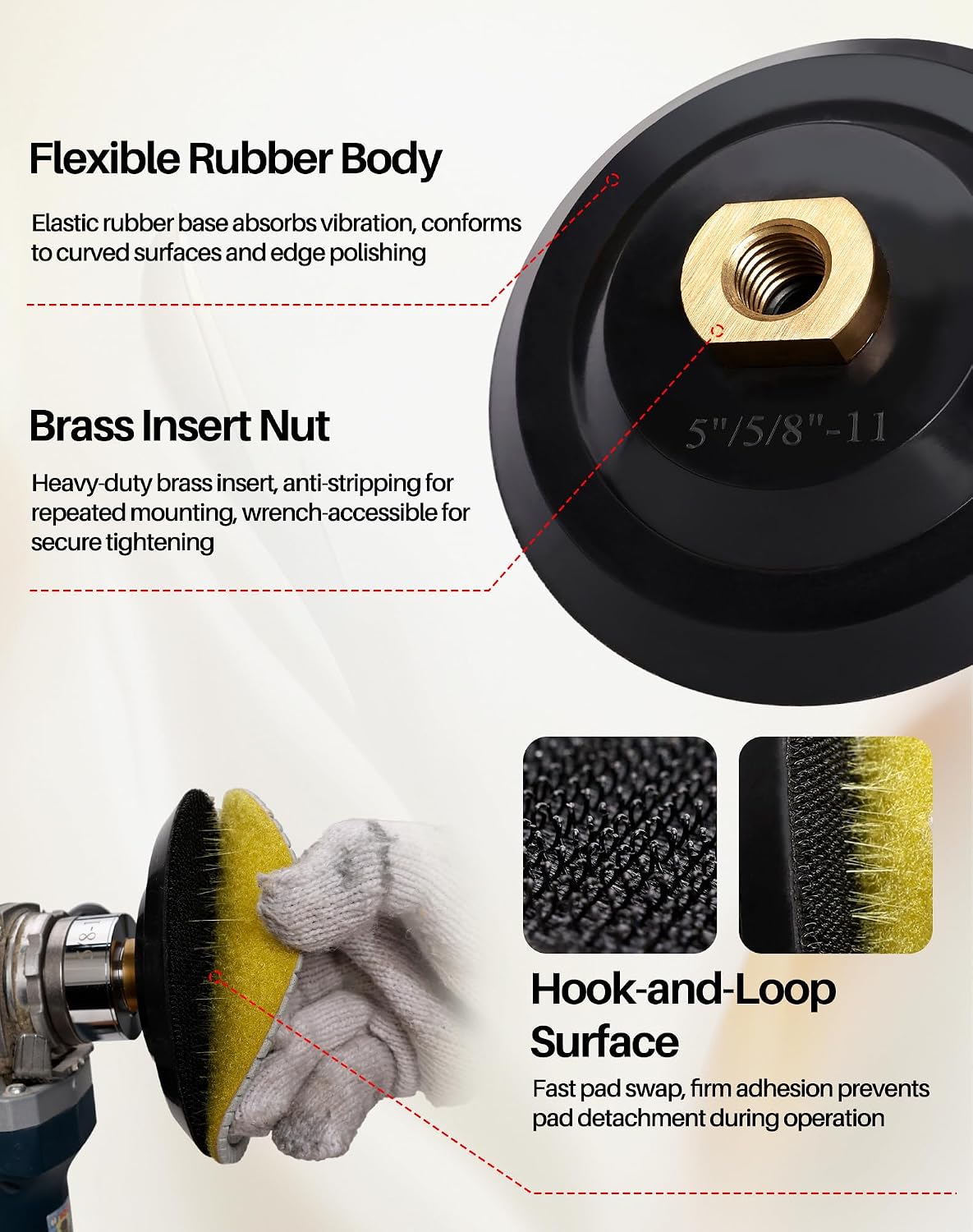 Rubber Backer Pad 5 Inch Hook and Loop Backing Pad for Angle Grinder
