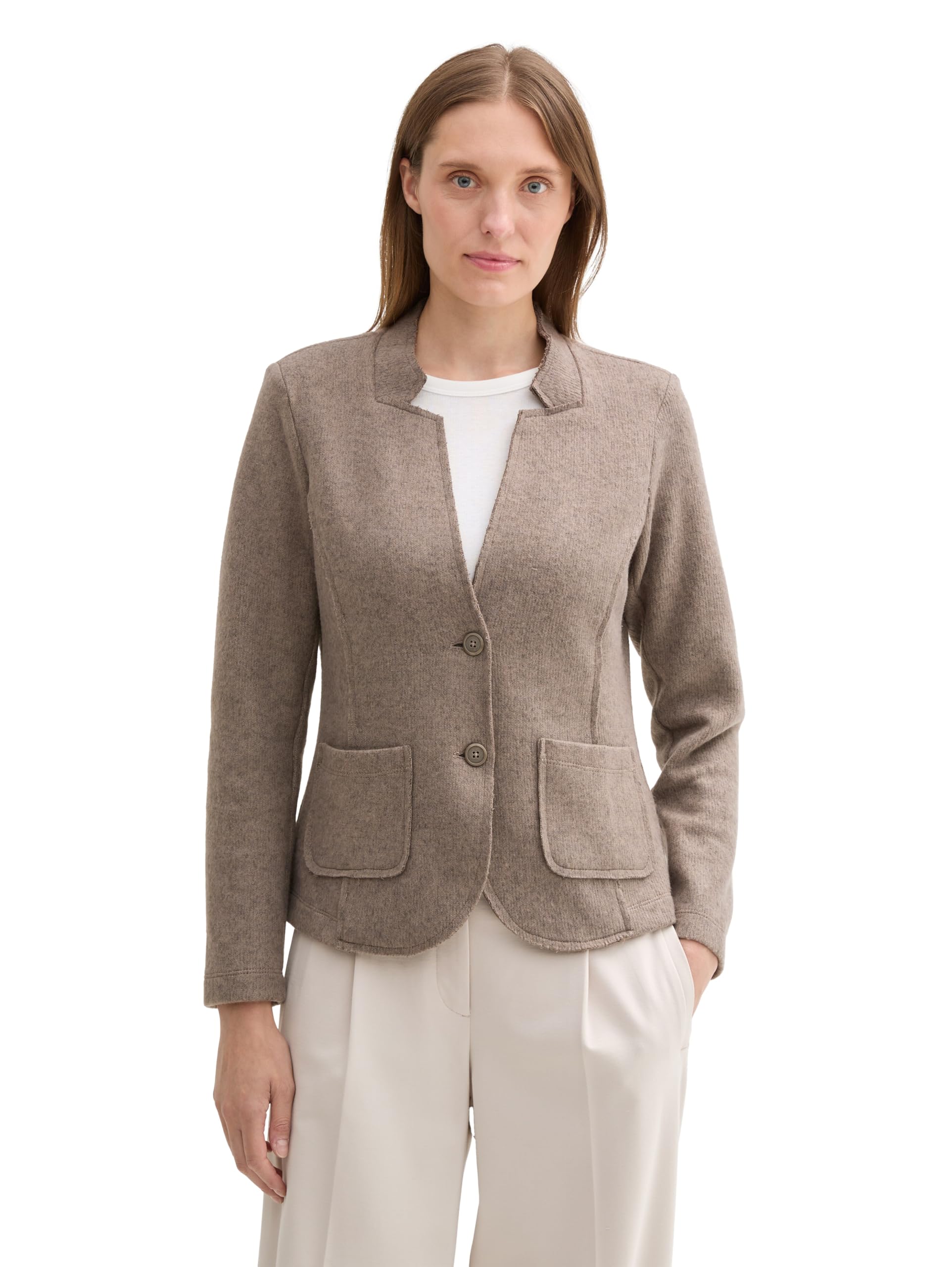 TOM TAILOR Women's Basic Ottoman Blazer with Pockets, 16569 - Cashew Beige Melange, XS
