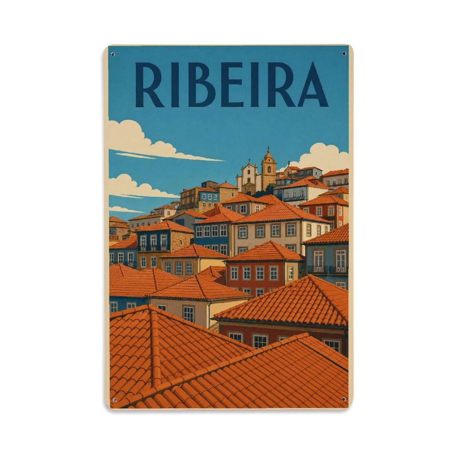 Metal Tin Sign Ribeira Portugal Vintage Travel