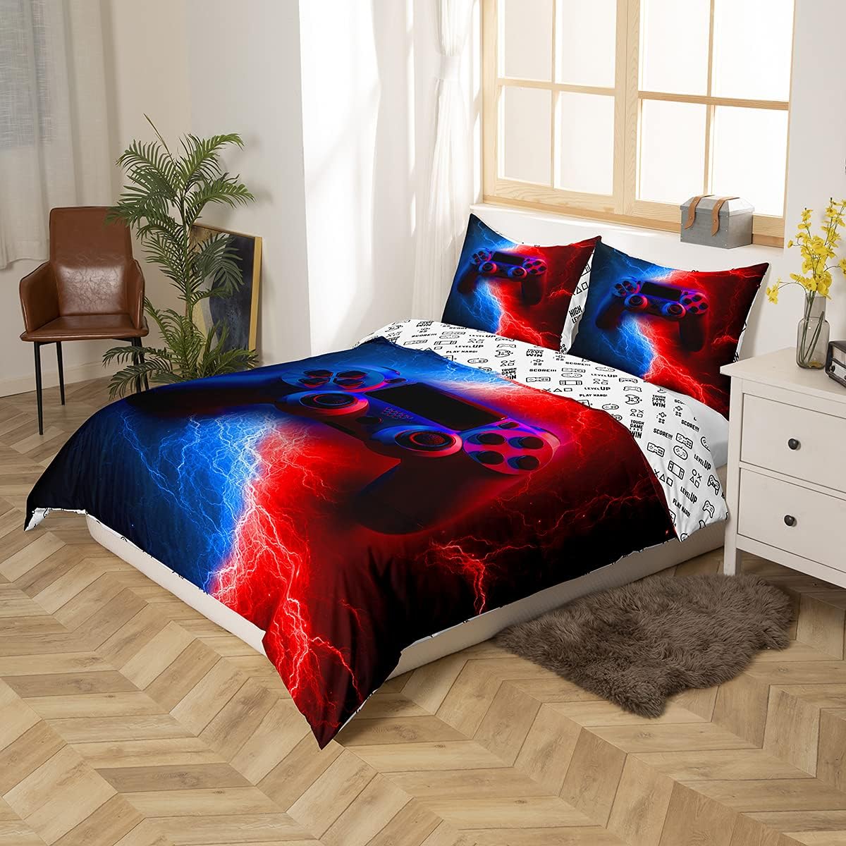 Loussiesd Gamer Gaming Bedding Sets Single Size,Lightnings Gamepad Youth Duvet Cover - Image 3