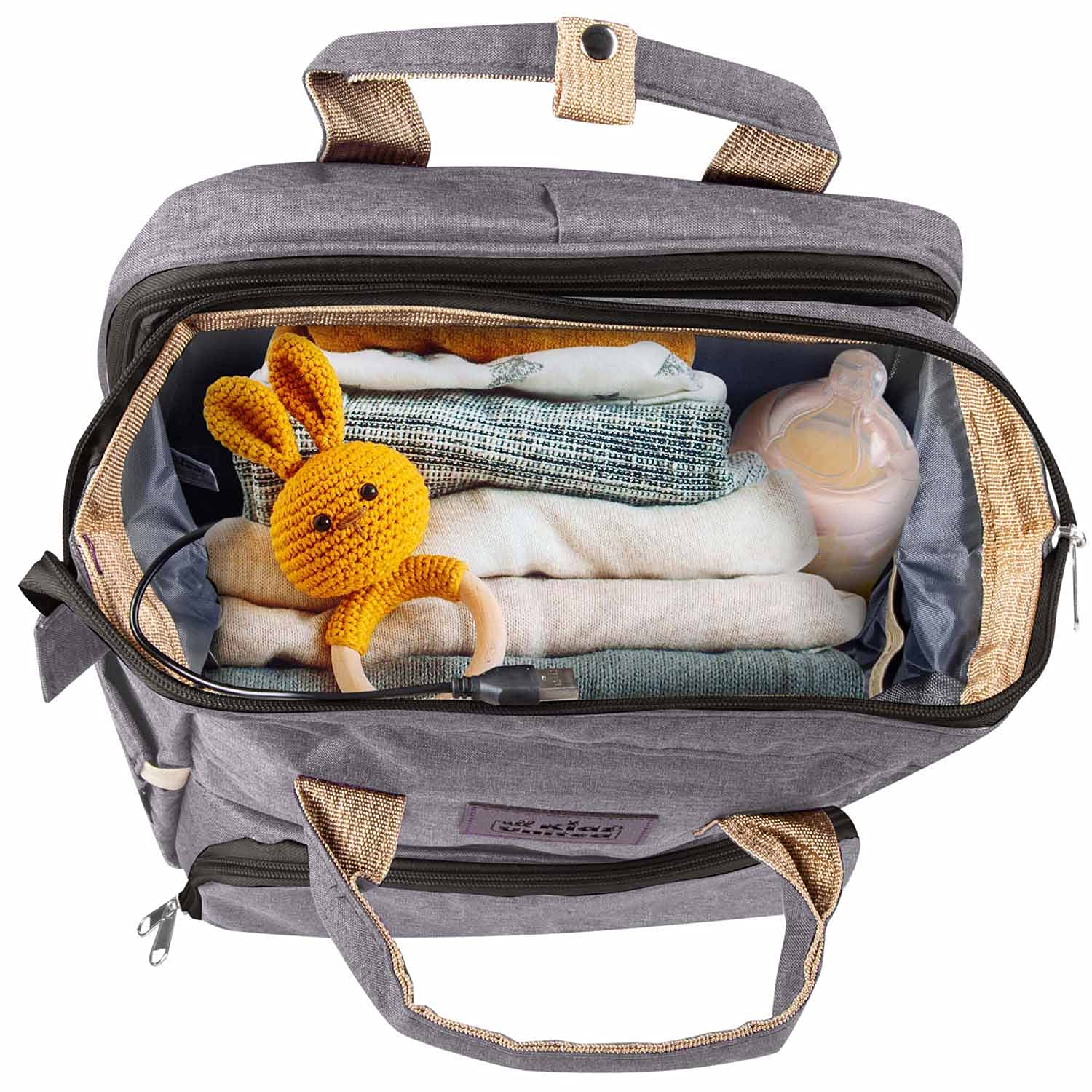 all Kids United® Baby Changing Backpack Deluxe with Cot - Juego de bolso cambiador para bebés: mochila para bebés, cambiador, cuna integrada, gancho para cochecito (Gris)