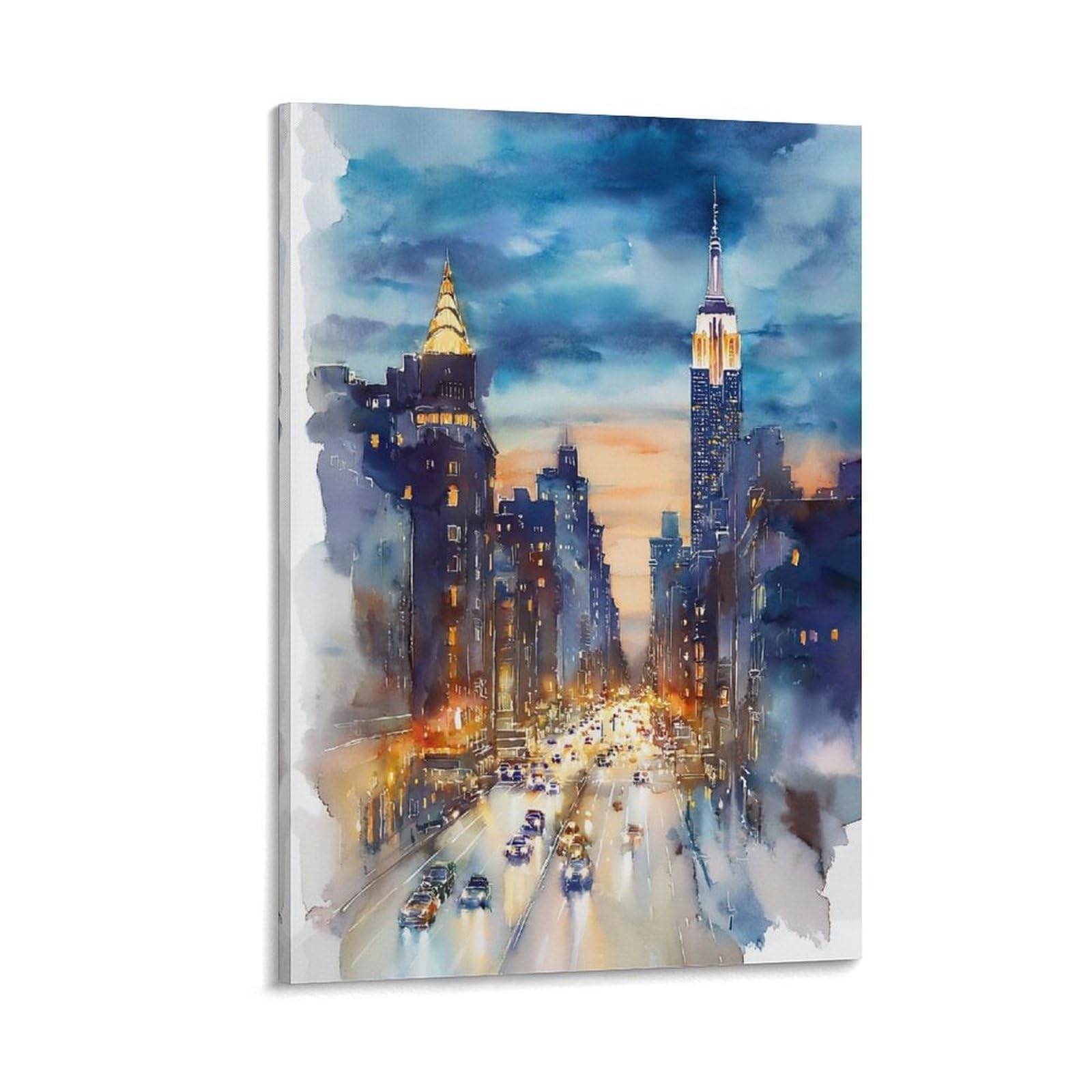 NYC Skyline 24x36inch(60x90cm) Vintage Travel Poster Watercolor Canvas Art