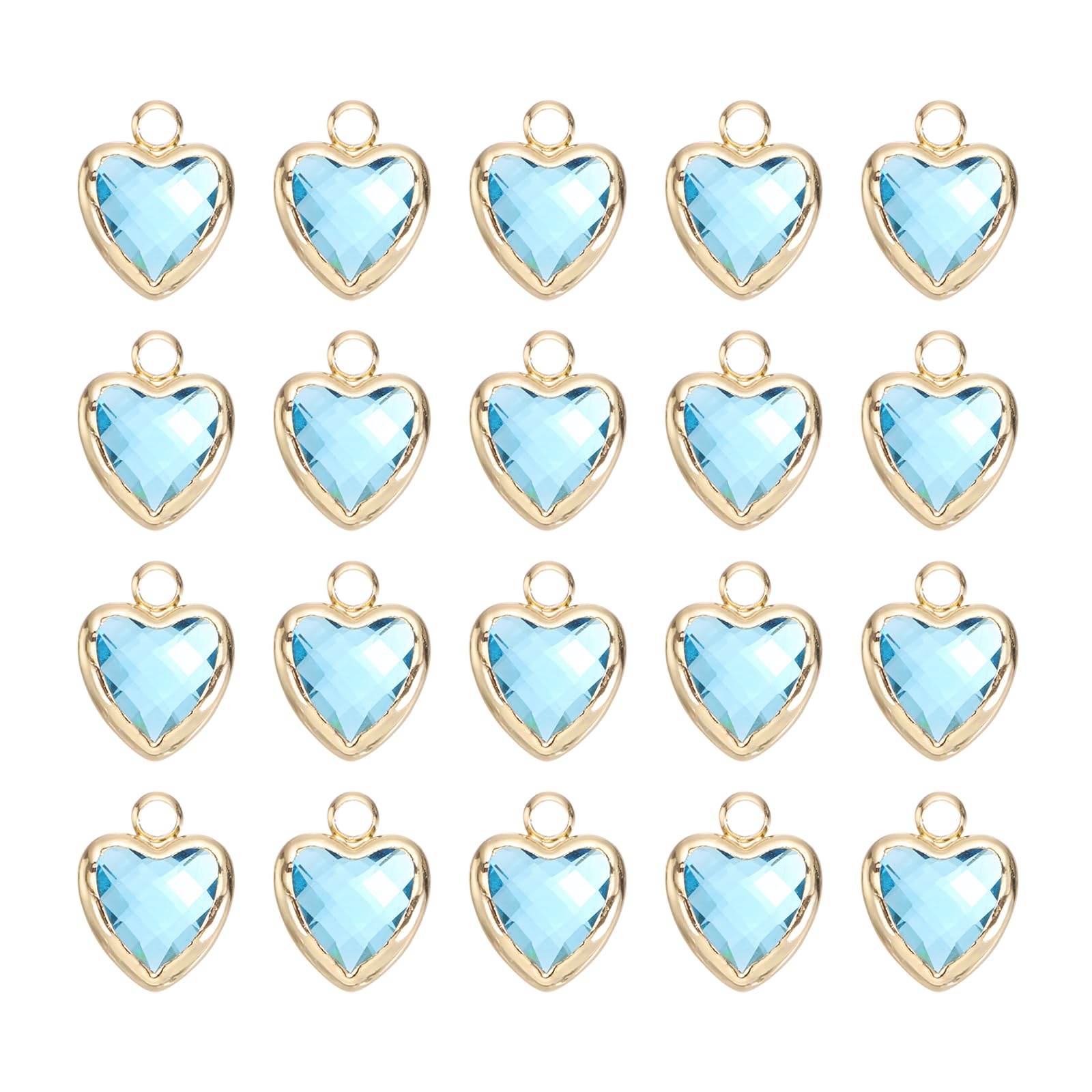 sourcing map 20 Pcs Crystal Gold Plated Heart Charm, 3D Heart Necklace Brass Pendant Charm for Jewelry Making Bracelets Necklaces Earrings DIY Keychain Crafting, Lake Blue, 9x6.6mm โ image 1