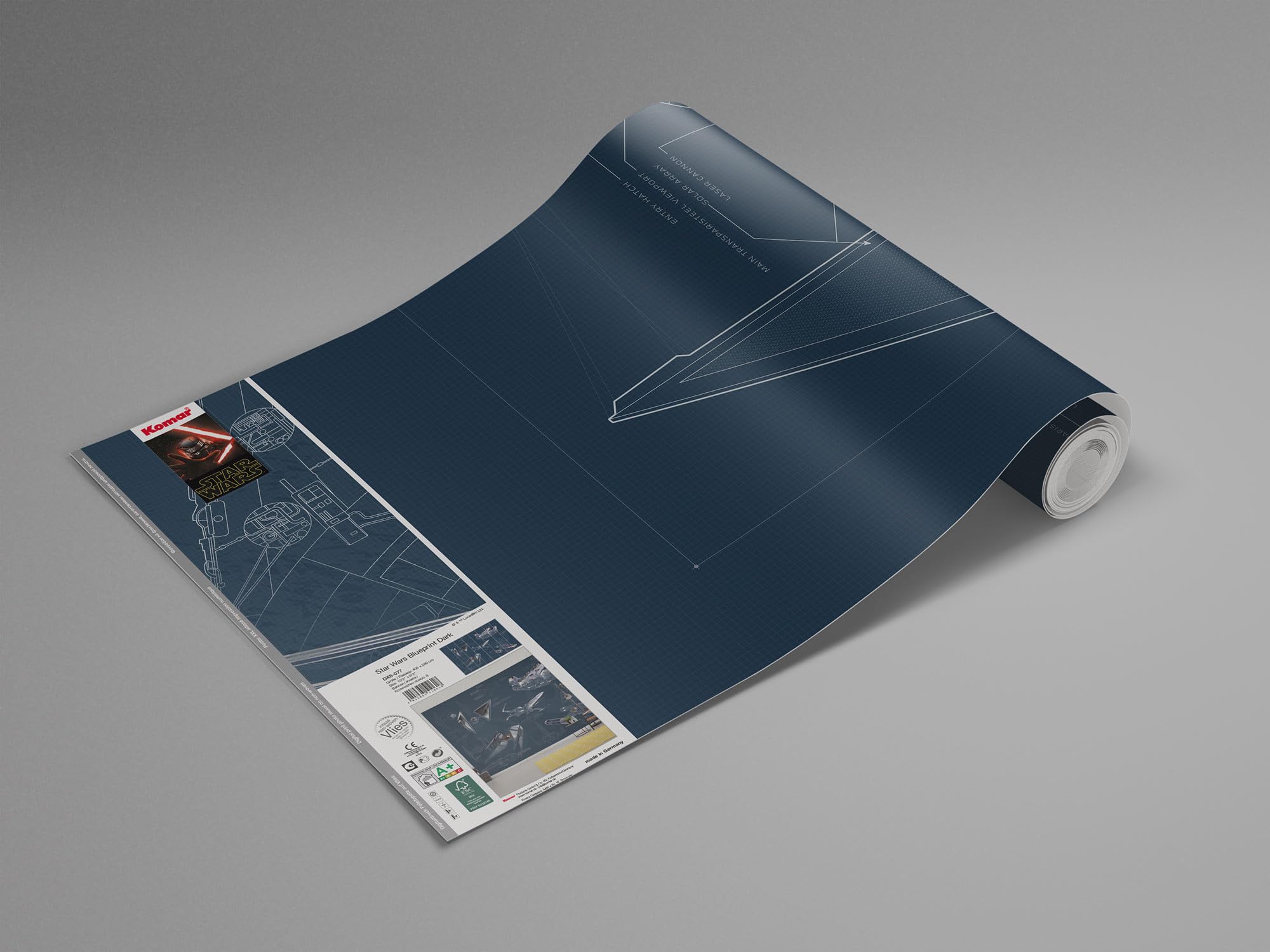 Komar Star Wars Blueprint Dark | Wymiary: 400 x 280 cm (szerokość x wysokość), szerokość wstęgi 50 cm | tapeta, obraz ścienny, dekoracja, wykładzina ścienna, pokój dziecięcy, | DX8-077 fototapeta z