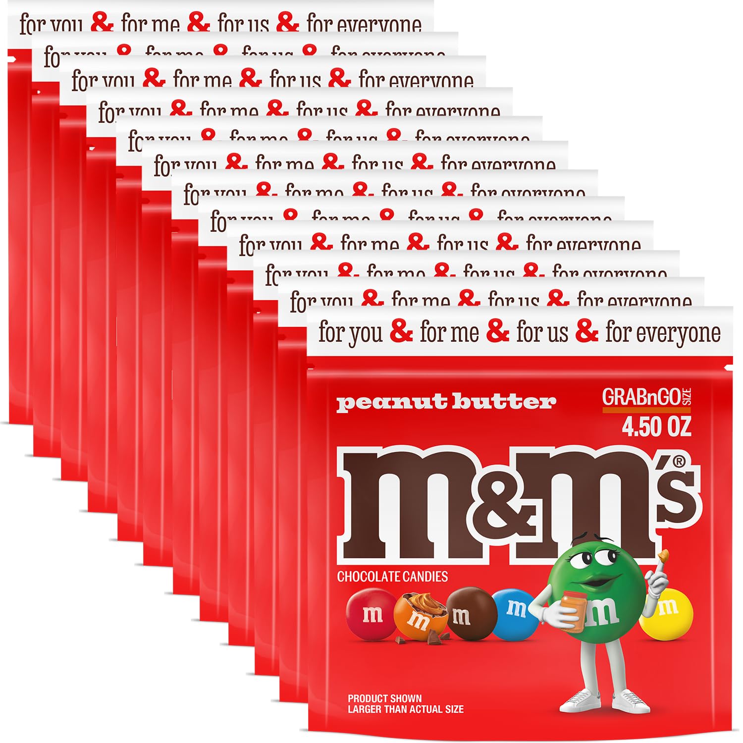 M&M'S Peanut Butter Milk Chocolate Candy, Grab N Go-, 4.5 oz Resealable Bag (Pack of 8)
