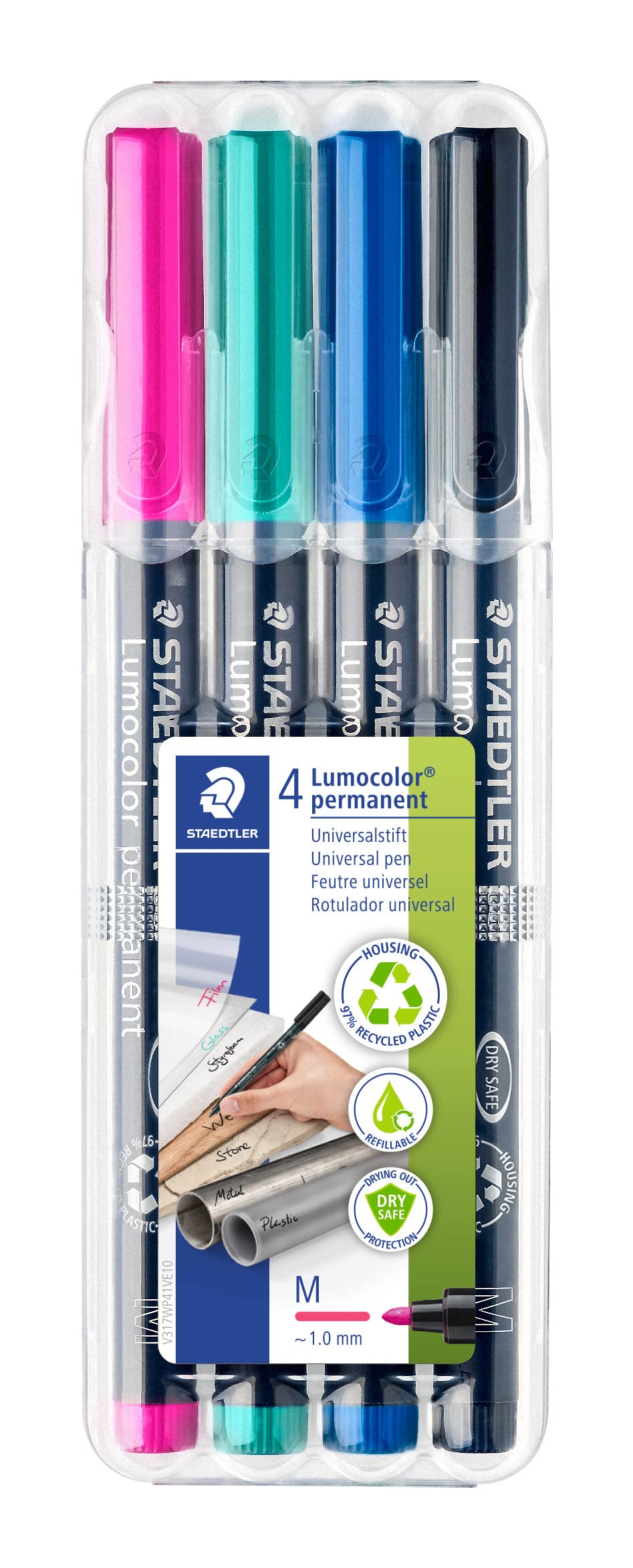 Set de 4 Feutres Permanents Lumocolor avec Étui Chevalet Staedtler