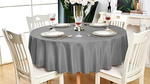 Miniatura 9 de Mantel redondo gris impermeable, resistente a las manchas, sin arrugas, mantel de poliéster gris, lavable, lavable, para fiestas, banquetes, bodas,