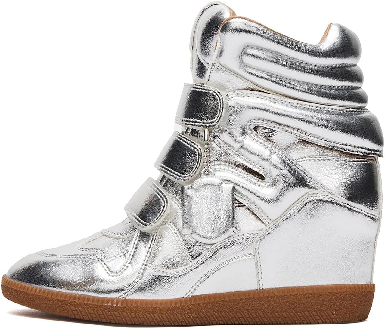 Dsevht Hidden Wedge Sneakers for Women High Top Fashion Sneaker Suede High Heel Platform Tennis Triple Strappy Band Casual Vintage Dressy Comfy Campus Trendy Retro Sneaker