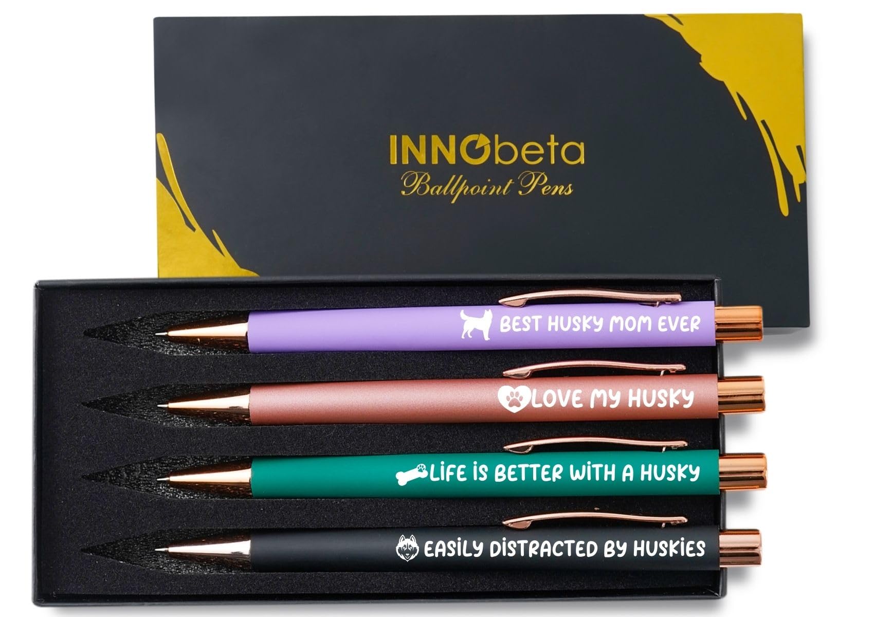 InnoBeta Husky Gifts, Dog Mom Gifts for Women, Ballpoint Pen Set of 4, Gift for Mother's Day, Christmas, Birthday