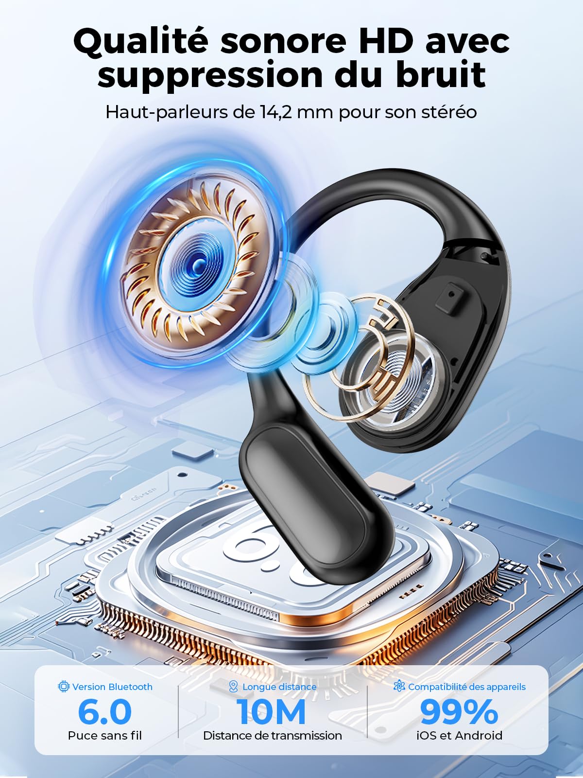 Ecouteur Traducteur instantané 3 en 1 MS190 Bluetooth 6.0 sans Fil 134 Langues Autonomie 60h