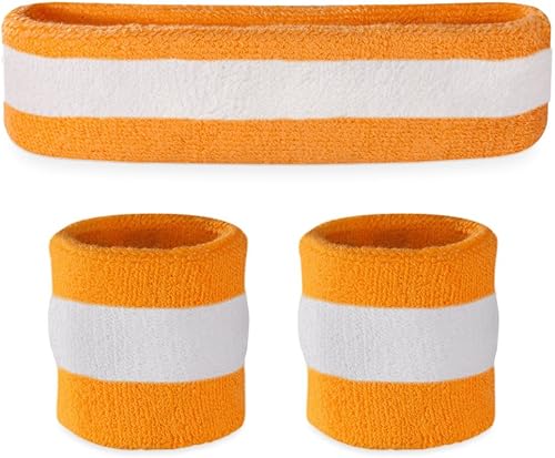 Suddora Juego de bandas para el sudor a rayas, 2 pulseras y 1 diadema que absorben la humedad, bandas deportivas transpirables para deportes,