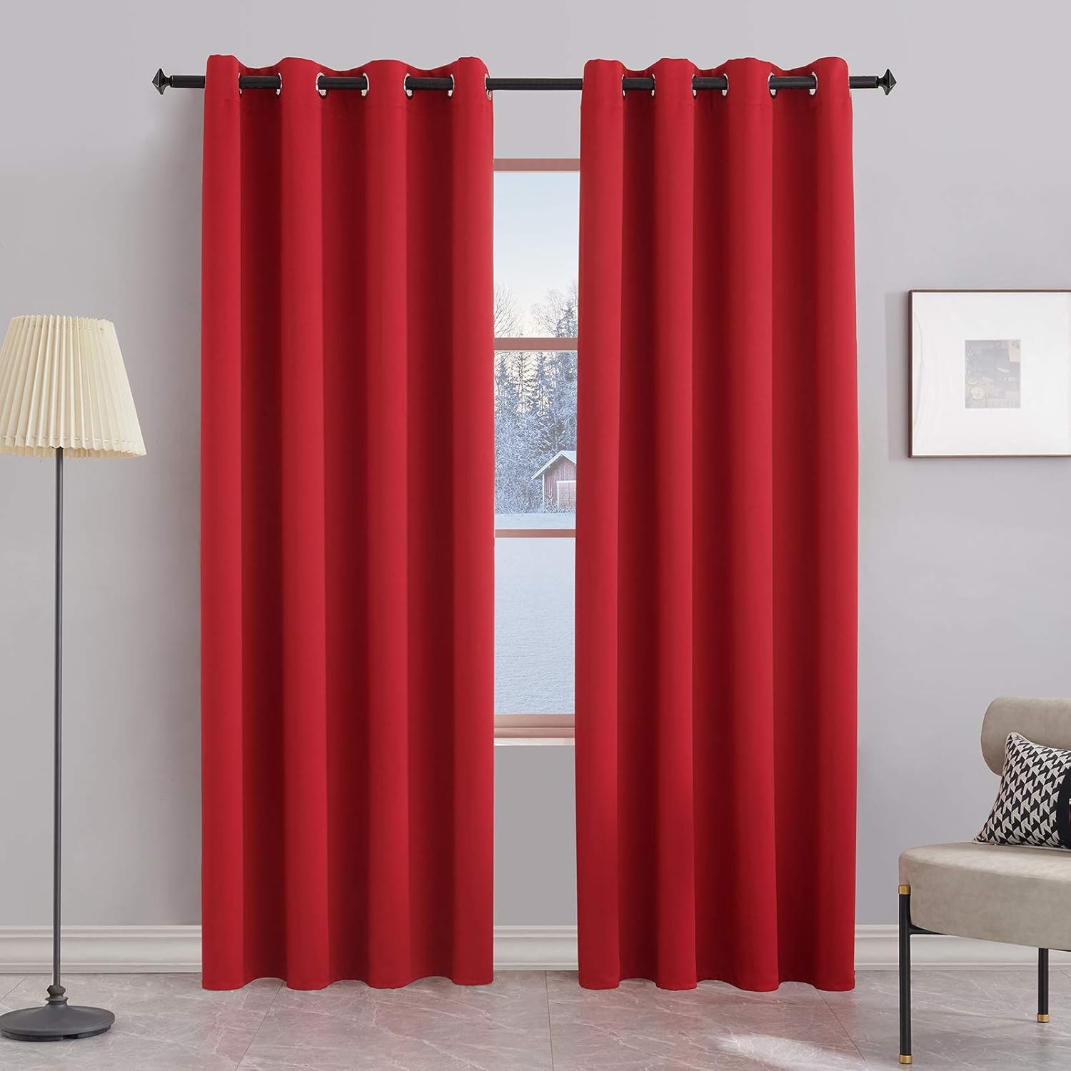 BERSWAY Blackout Curtains & Drapes for Living Room 96 Inch Length,Modern Thermal Insulated Curtain for Bedroom , Red 96 Inches Long Window Curtain 2 Panels (52