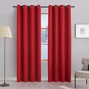 BERSWAY Blackout Curtains & Drapes for Living Room 96 Inch Length,Modern Thermal Insulated Curtain for Bedroom , Red 96 Inches Long Window Curtain 2 Panels (52