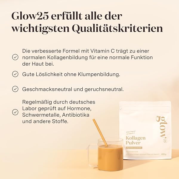 Glow25 Collagen Powder [450g] - Our Original - Collagen Hydrolysate with Vitamin C - Peptides Type 1 and 3 - Good Solubility - Neutral - 3