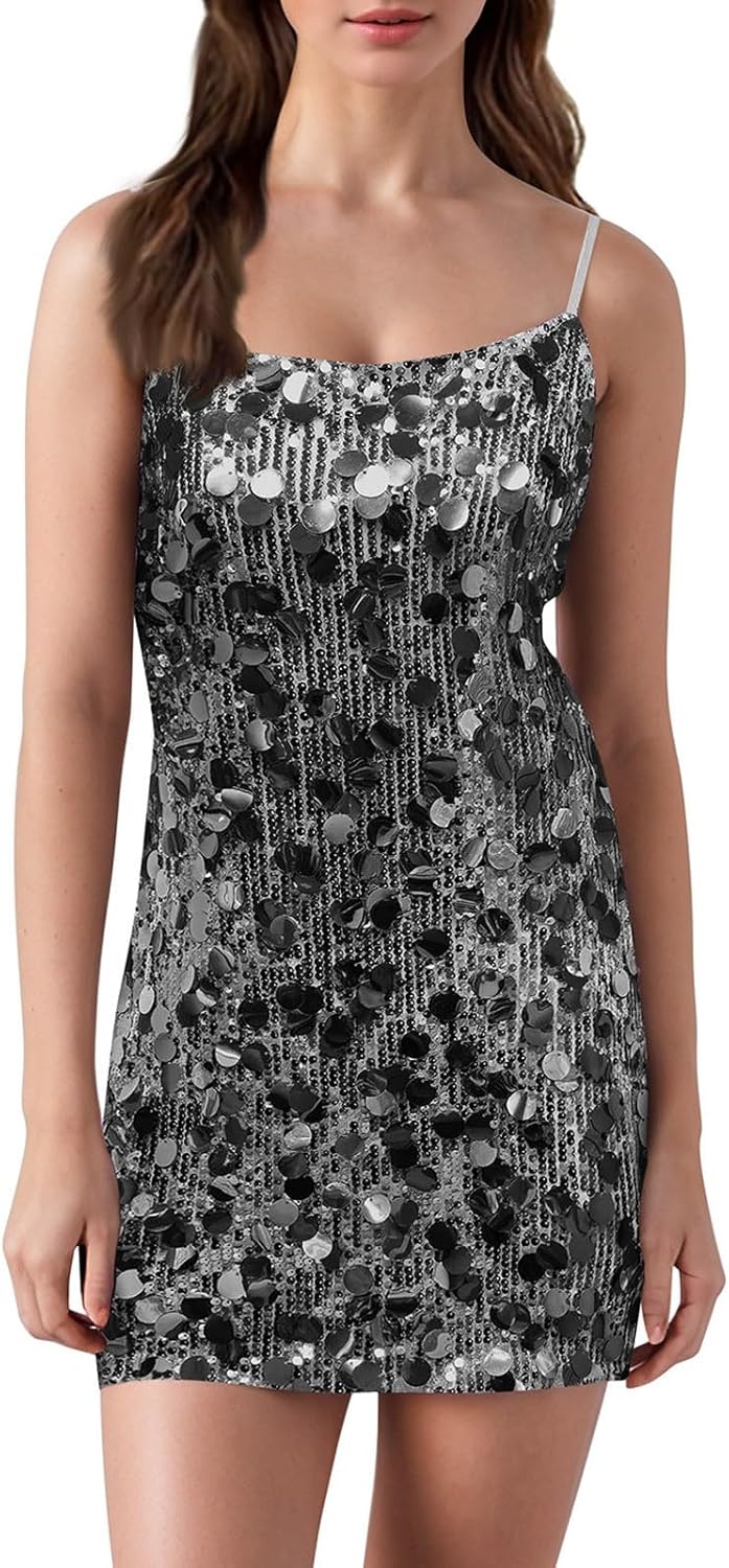 Elegant Sequin Mini Dress for Women Strap Backless Bodycon Dress for Club Evening Party Cocktail Dance Events