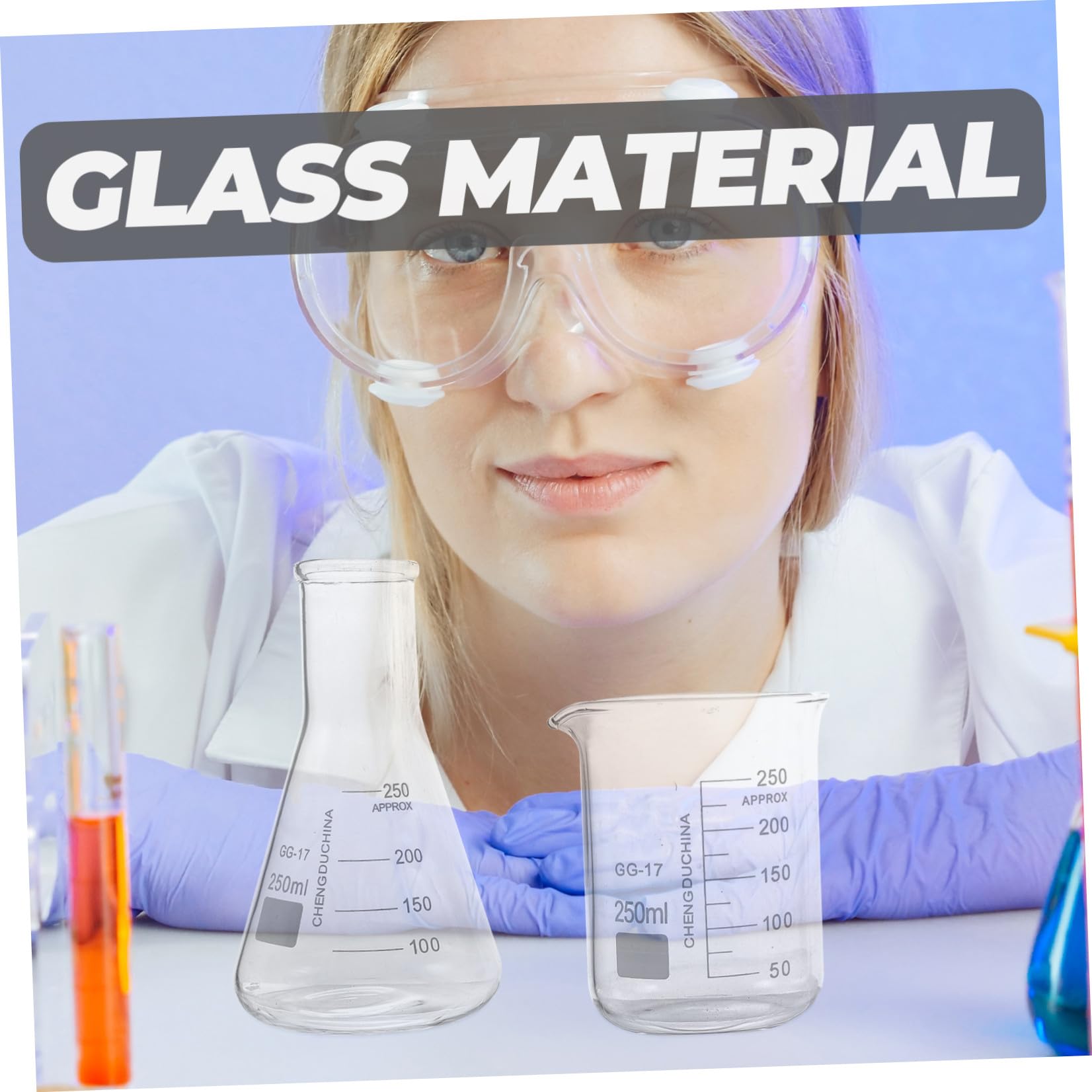 Bicchieri Graduati senza Perdite Laterali Set 9 Pezzi in Vetro Resistenti Alte Temperature, Capacità 50ml-250ml per Laboratorio Scientifico per Esperimenti Scientifici