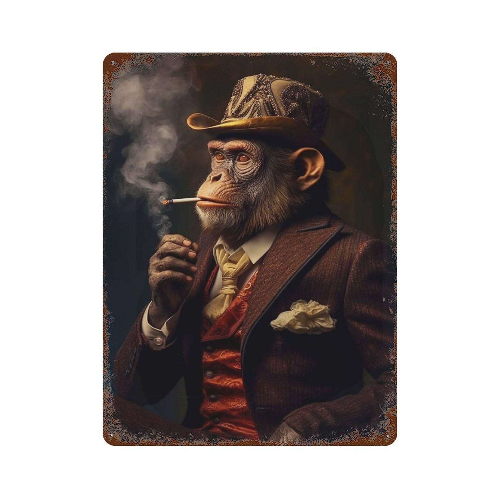 Garage Style Smoking Monkey Rusty Metal Tin Sign 15.7"x11.8", Farmhouse Wall Decor for Bar And Workshop