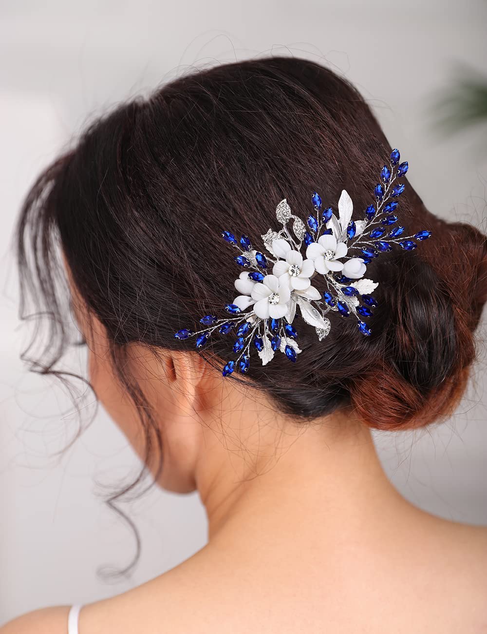 Teyglen Flower Bridal Hair Clip Crystal Bride Wedding Hair Accessories Silver Hairpin Bridal Crystal Hair Barrettes Rhinestone Hair Piece Headpiece for Women Girls (Silver)