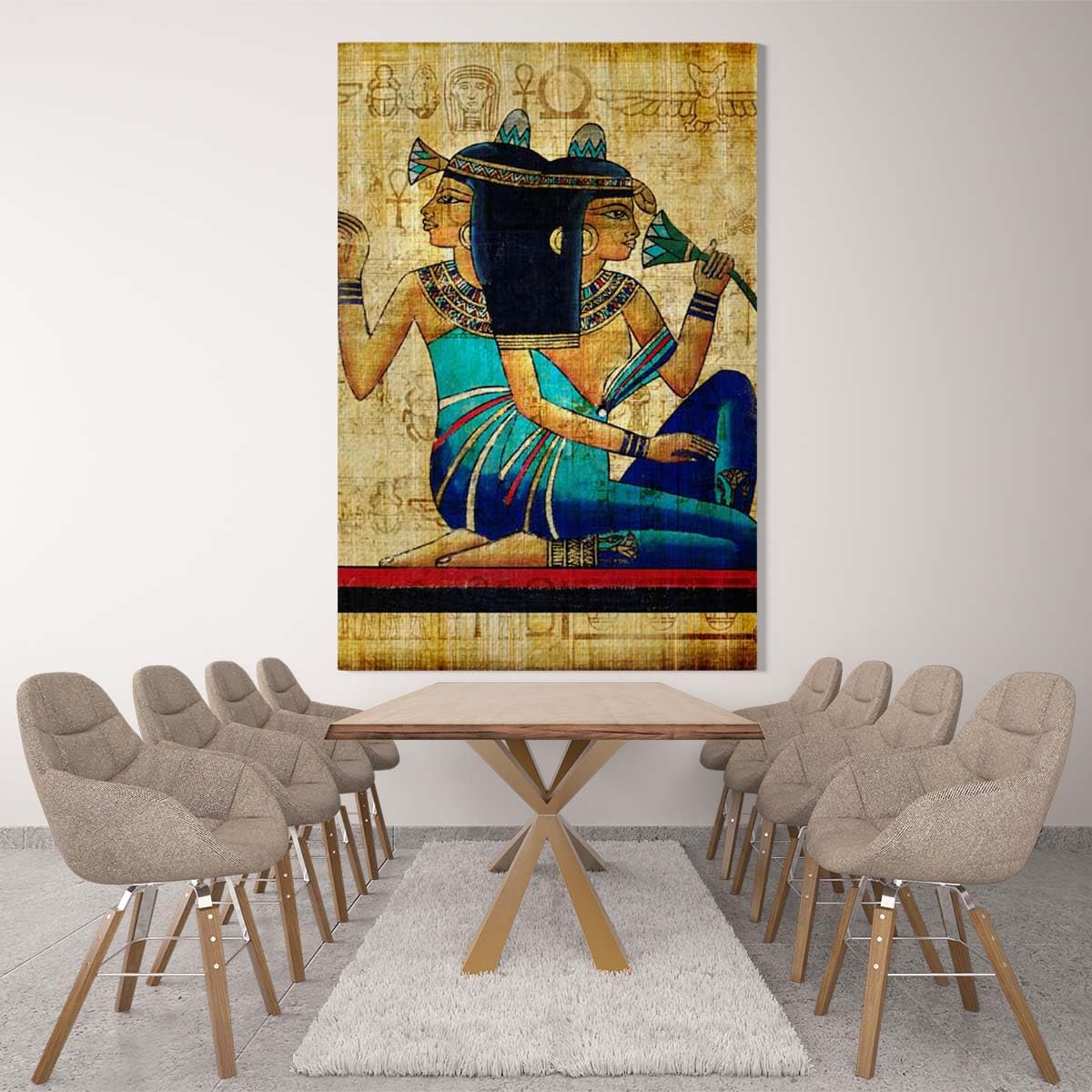 Old Egyptian Panel Papyrus And Hieroglyph Retro Vintage Style, Canvas wall art painting, Multicolour, Canvas, 1 Piece, 40 x 60 cm By(®)