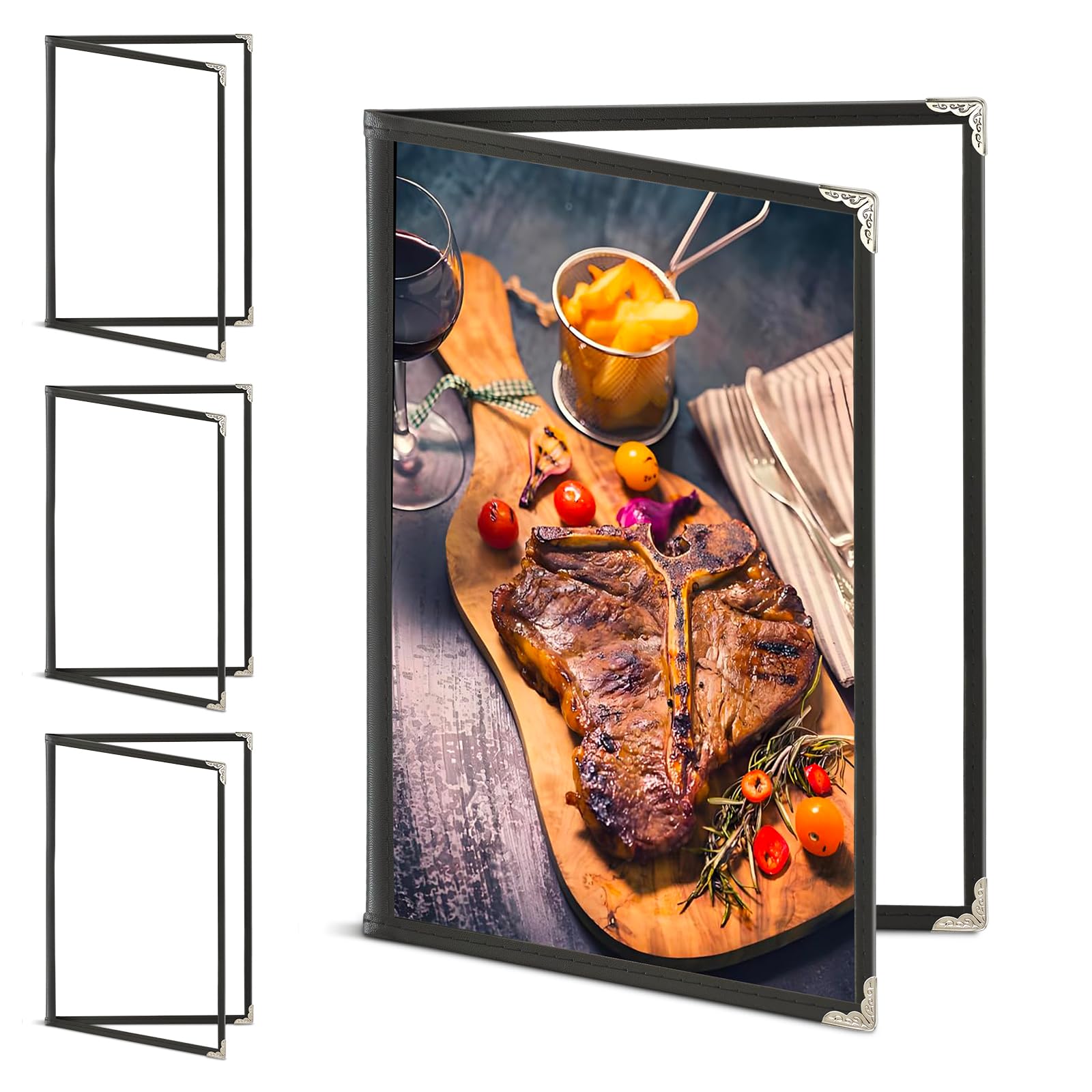 4Pack Menu Covers 8.5 X 11 Inch,Menu Holder 2 Page 4 View Transparent Restaurant Menu Cover Book Fits 8.5x11" Standard Size, Clear Menu Sleeves,