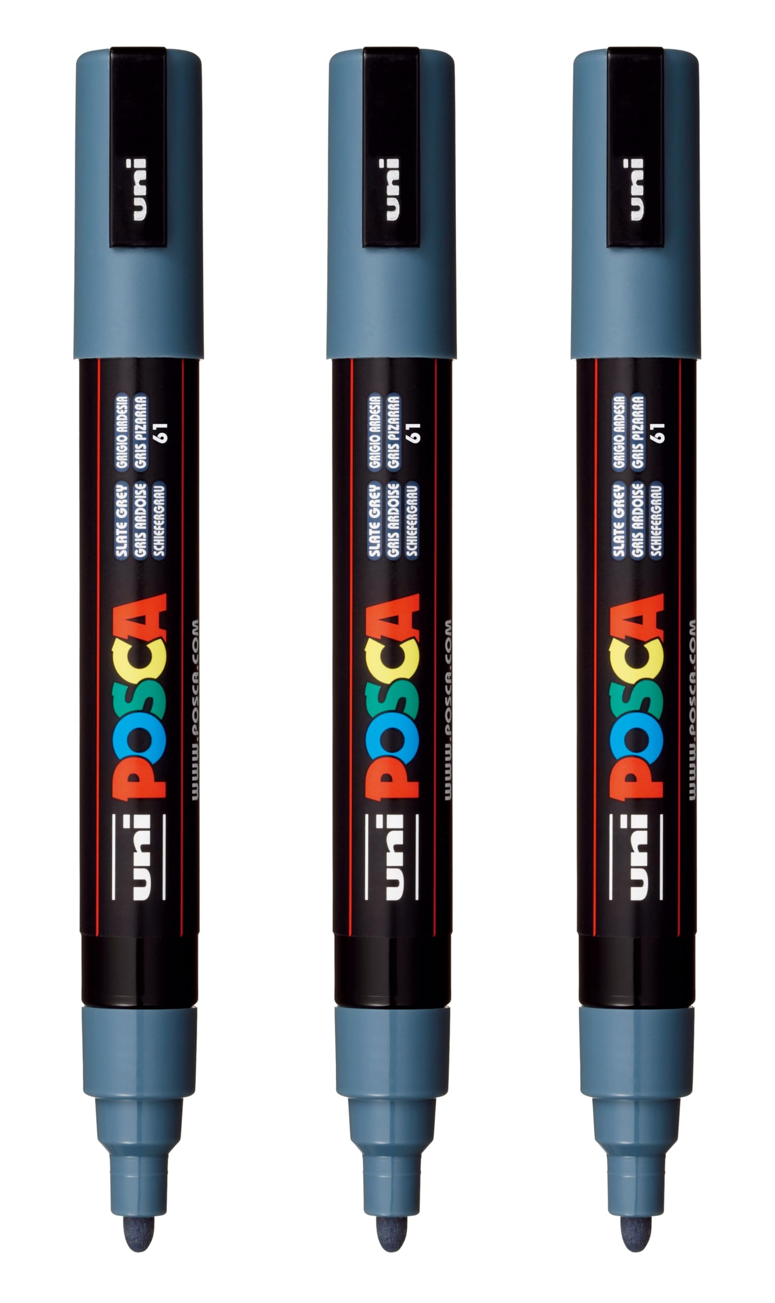 posca PC-5M Water-Based Paint Markers, Reversible Medium Tip (1.8-2.5mm), Slate Grey, 3 Count