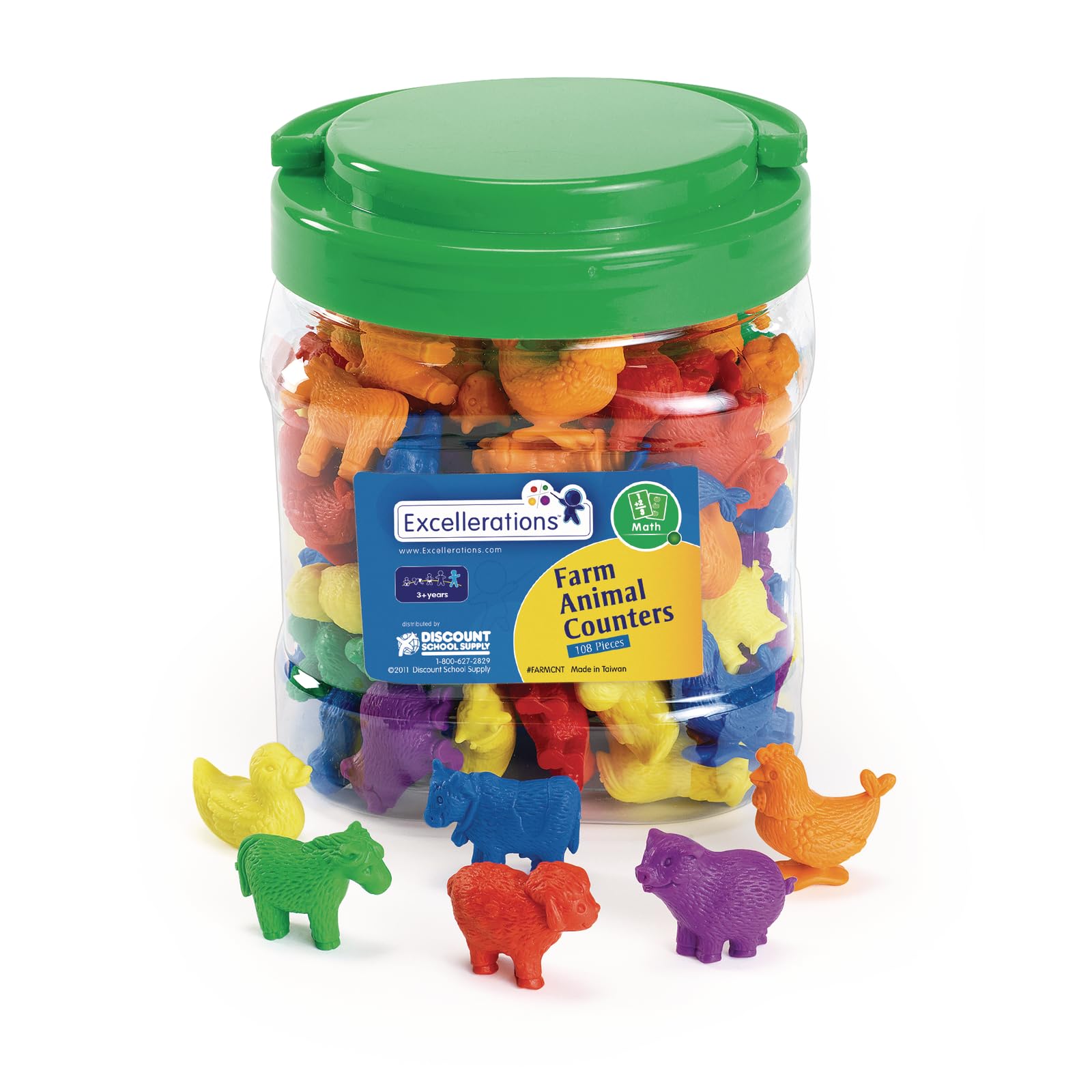 Excellerations Math Manipulatives Set of 108 Farm Animal Counters 1.5 inches -2 inches, STEM Educational Toy for Mathematics, Preschool