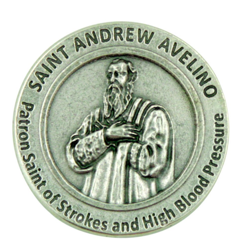Patron Saint of Strokes St Andrew Avelino Silver Tone Prayer Pocket Token by Lumen Mundi