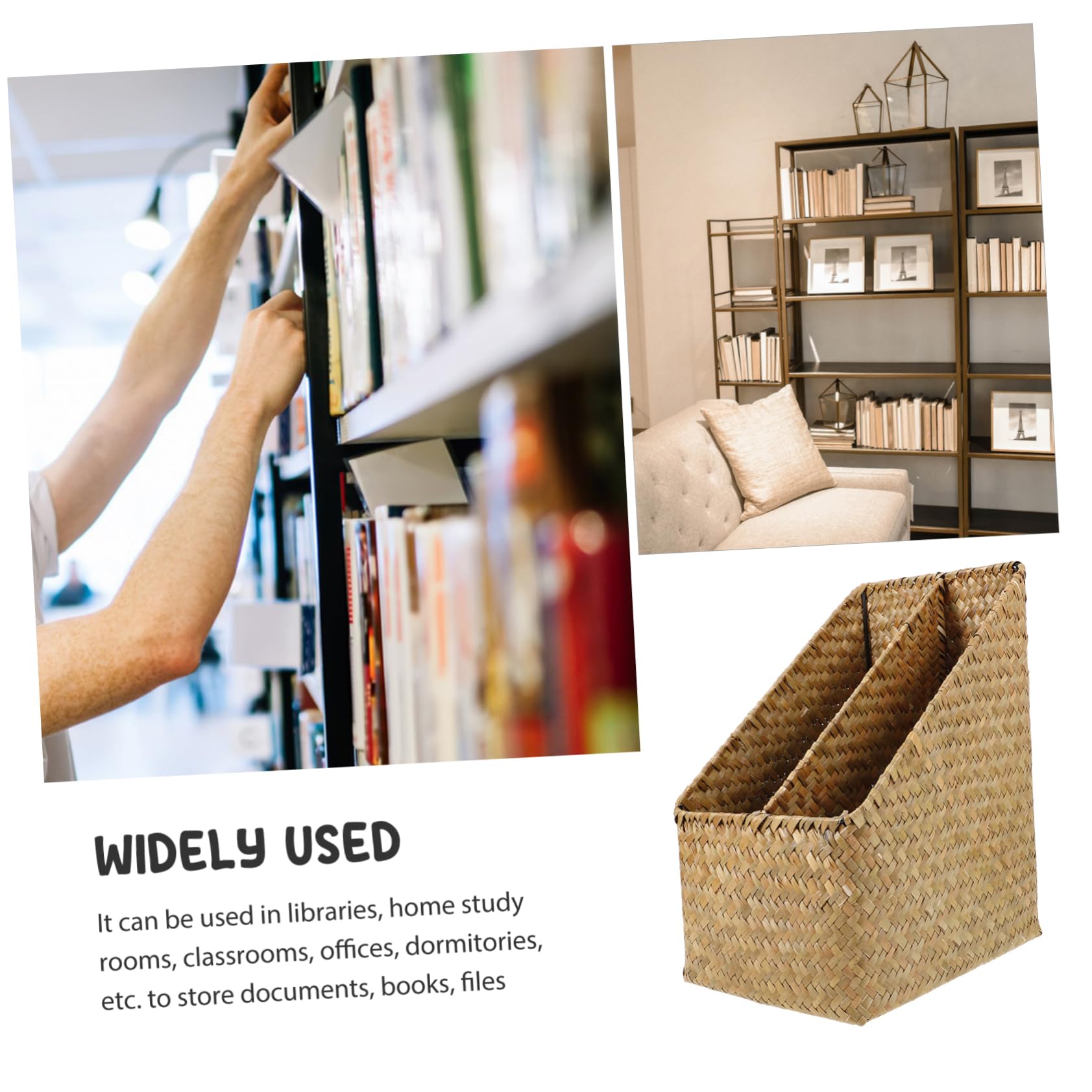 Geflochtener zur Aufbewahrung von Büchern und Kleinigkeiten für Zuhause aus Stroh Aufbewahrungskorb Praktischer Vintage Organizer dem Schreibtisch