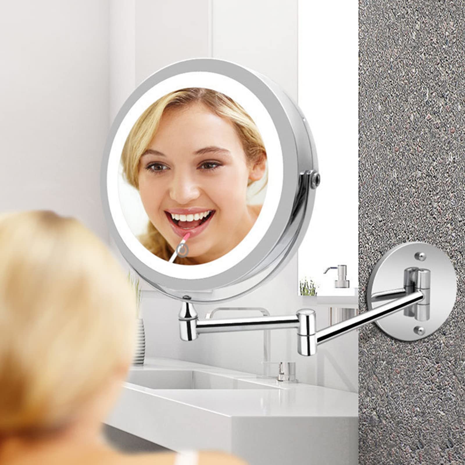 Espejo Maquillaje con Luz, Espejo Aumento con Luz Espejo Cosmetico Brillo Regulable Espejo Baño Extensible Espejo de Afeitar Espejo Ducha con Pantalla Táctil, Carga por USB