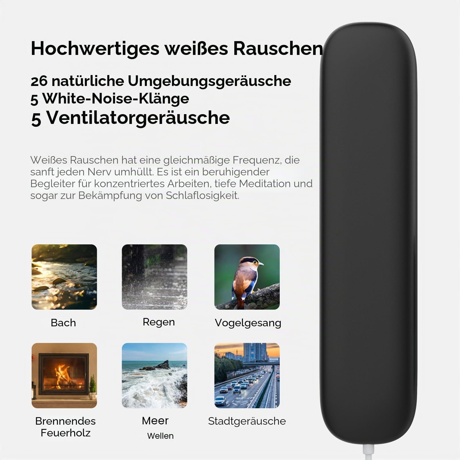 Bluetooth-Knochenschalllautsprecher mit Fernbedienung, 3 Modi, Weißes Rauschen für Unter das Kopfkissen, Verbessert den Schlaf, 3 Timer Einschlafhilfe für Erwachsene, Seitenschläfer, Büro-Nickerchen