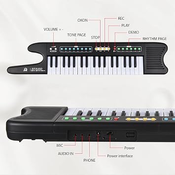 Btuty 37-Key Electronic Keyboard Piano Mini Electronic Organ Musical | Instrument 8 Tones 6 Rhythms 10 Demo with Microphone Strap for Beginners Keyboards Piano Dual Power Modes