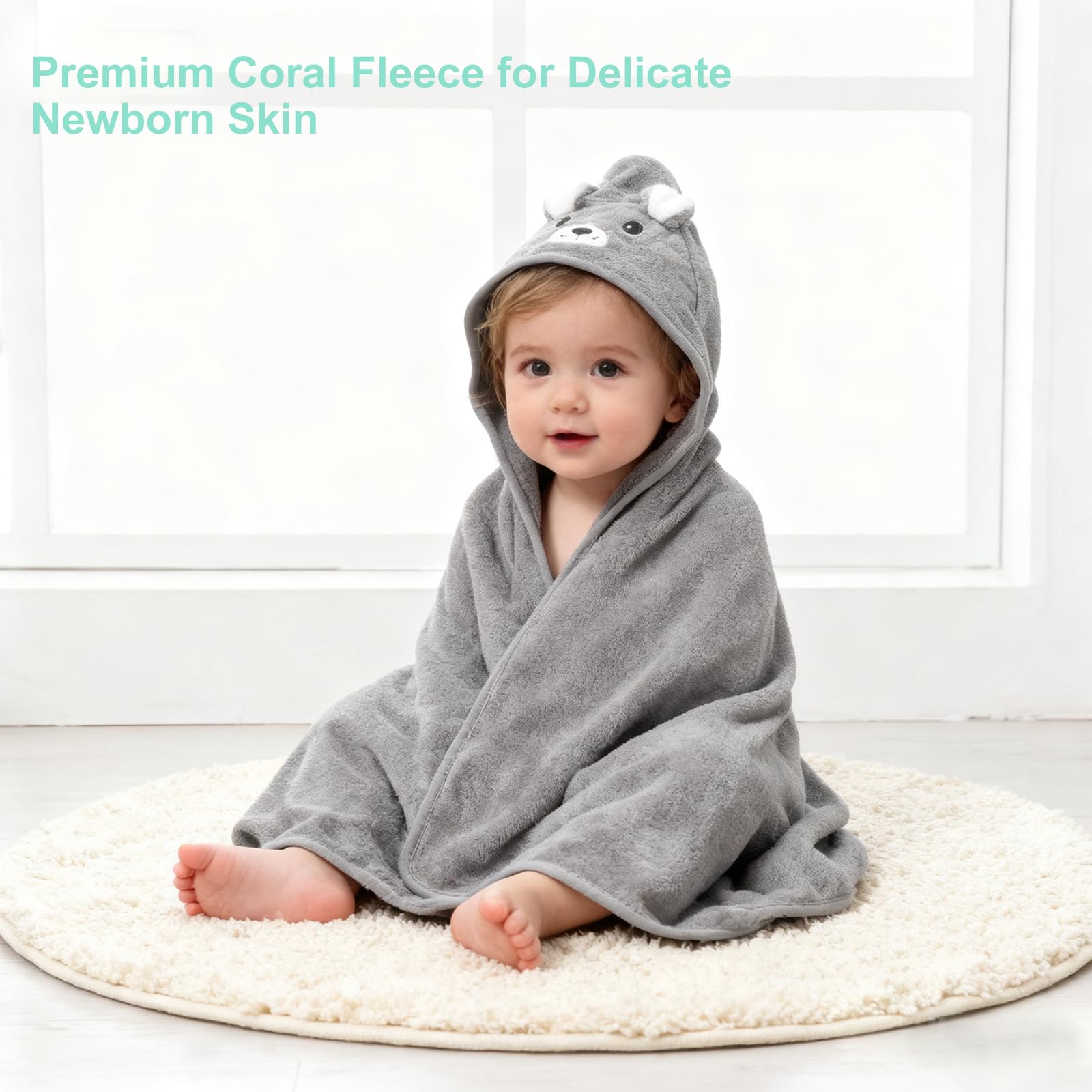 VOSSOT 3 Piezas Toallas de Baño con Capucha, 80 x 80 cm Toalla de Baño con Capucha para Bebé, Toalla Bebe Regalo Recien Nacido Niño Toallas Bebe con Capucha de Animales 0-3 Años Capa de Baño Bebé