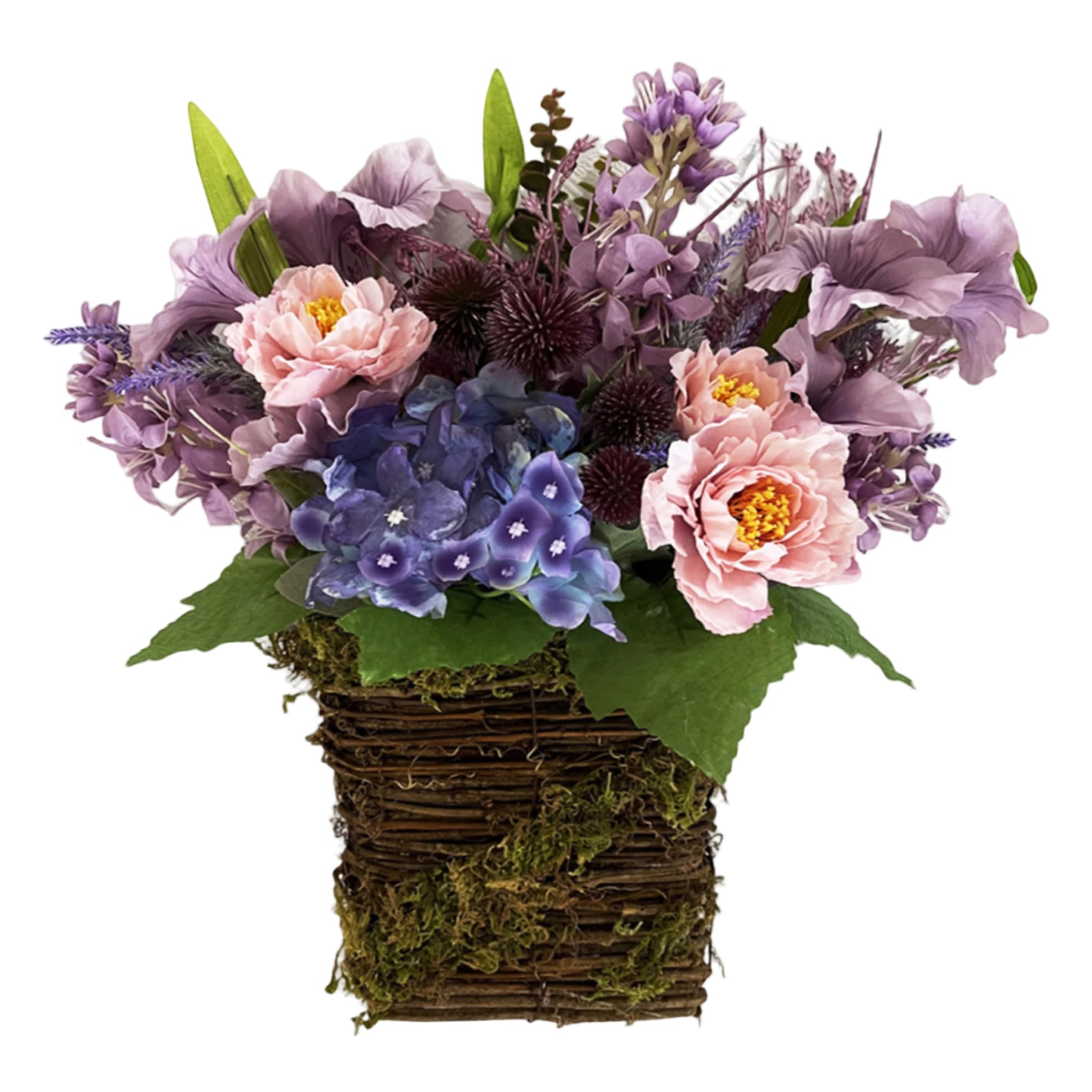AwnsIMfreien Lavender Door Hanging Basket Wreath, Artificial Floral Spring Wreath for Front Door Porch Wall, Summer Wildflower Home Decor, Floral Spring Wreaths