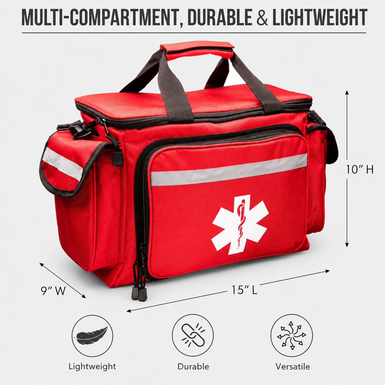 NOVAMEDIC Bolsa de Primeros Auxilios vacía Profesional de 38,1 x 25,4 x 22,88 cm, multicompartimento, portadores de Primeros Auxilios para emergencias, médicos y médicos