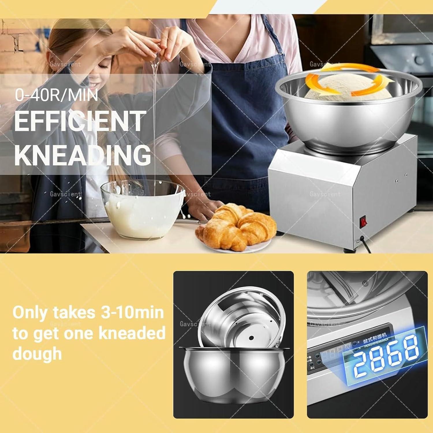 Commercial Dough Maker, Stainless Steel Electric Dough Mixer, Commercial Dough Kneading Machine for Bakery Pizzeria Restaurant