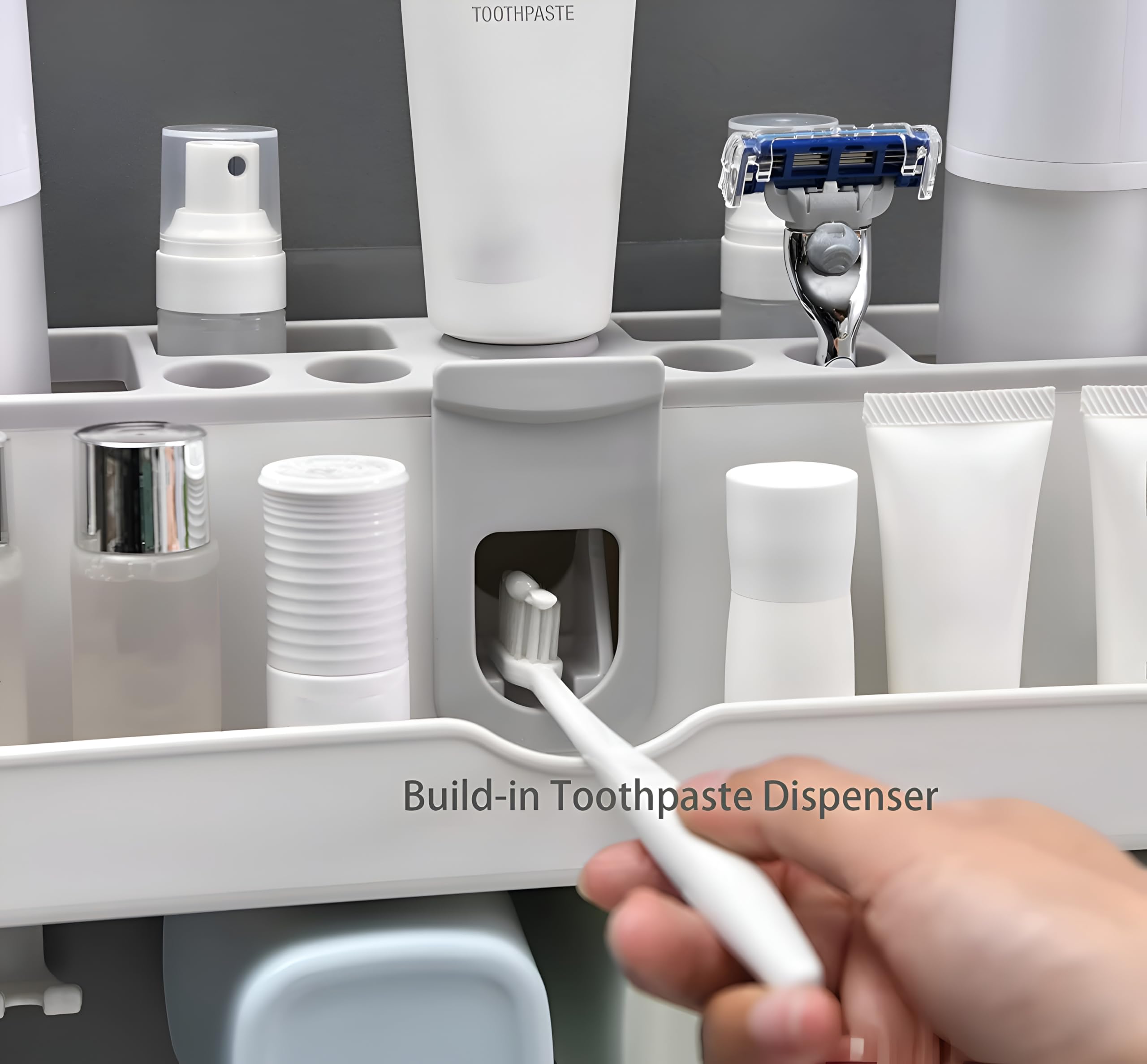 Wall Mounted Toothbrush Holder with Toothpaste Dispenser -7